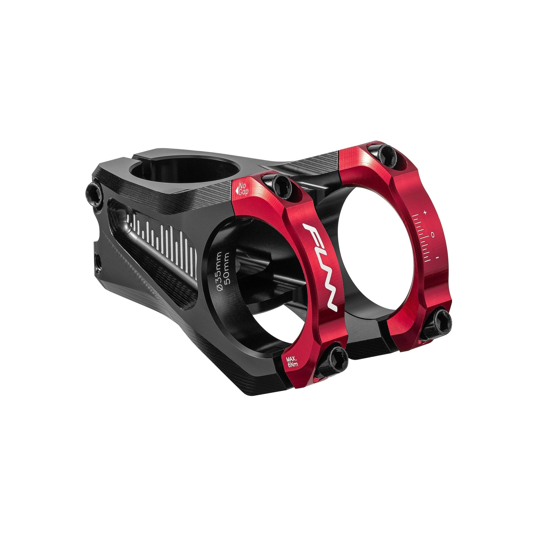 FUNN Equalizer Zero Stem, red and black 35mm 50mm CNC alloy MTB handlebar stem with dual clamp design