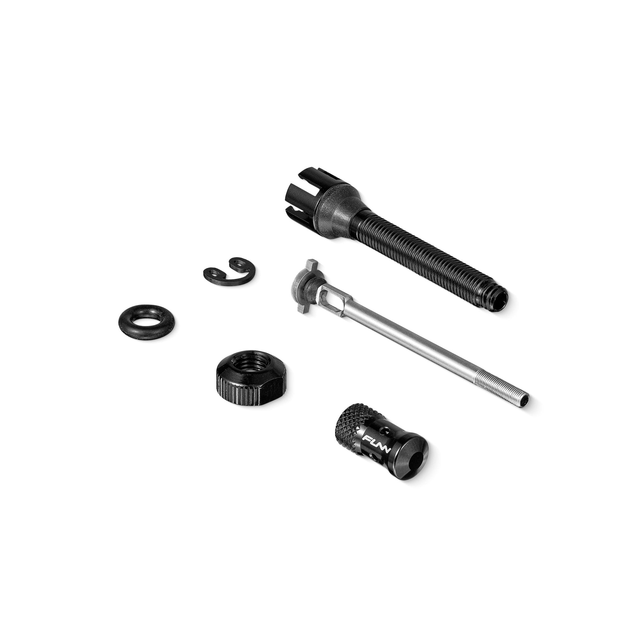 FUNN FastAir Tubeless Valve kit, black alloy bike valve stem with cap, core and seals for tubeless wheel setup, discontinued model