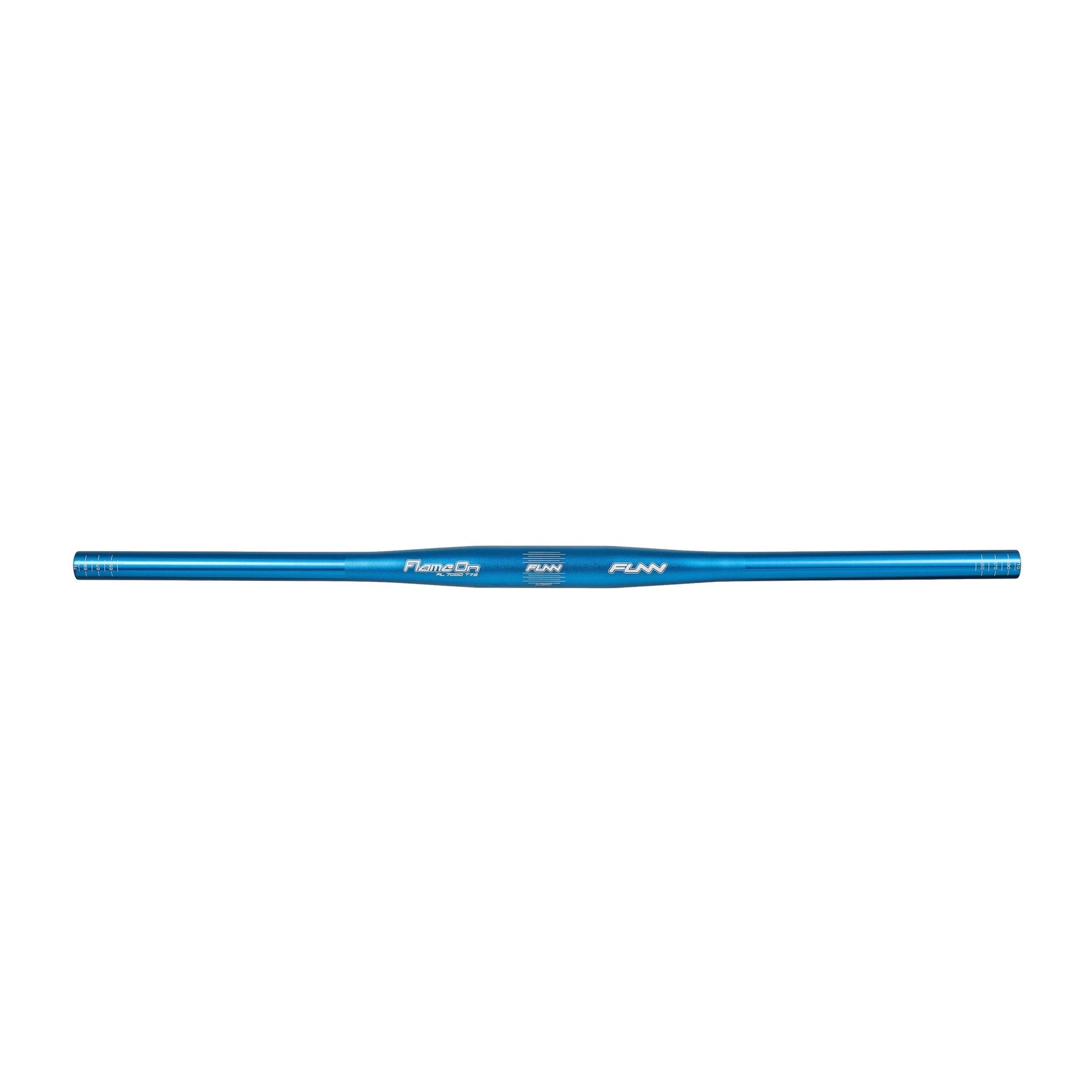 Funn mountain bike components - Flame On Flat Handlebar Blue 710mm in a white background.