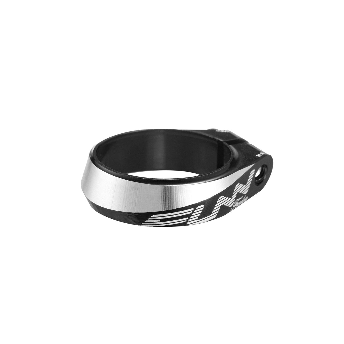 FUNN Frodon Seat Clamp, black and silver CNC alloy ring for securing bicycle seatpost, sleek low-profile design