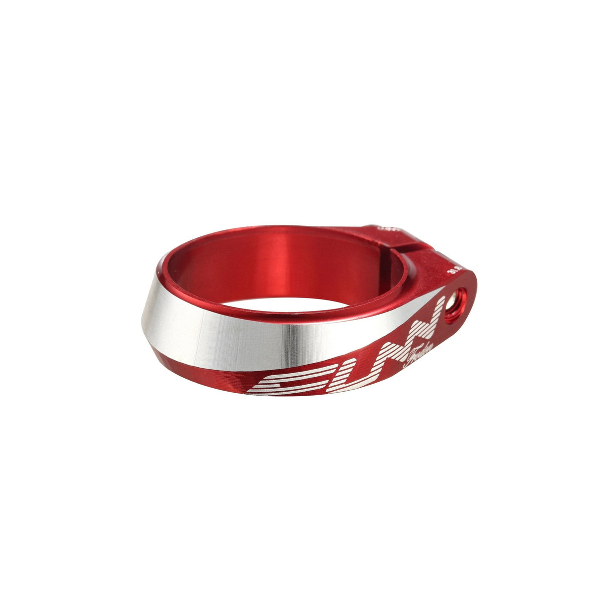 FUNN Frodon Seat Clamp, red and silver CNC alloy, low-profile round design for securely clamping bicycle seatposts