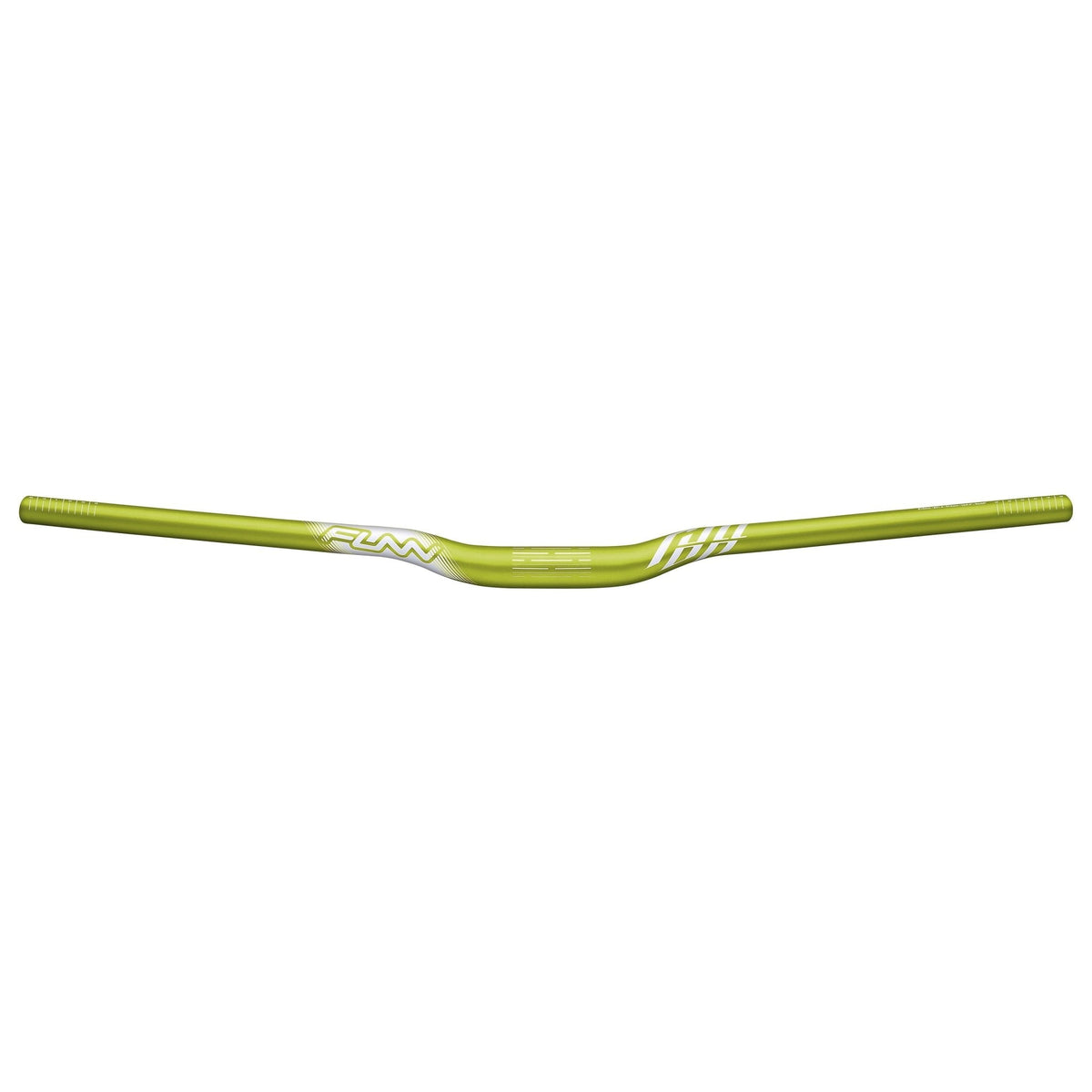 FUNN Full On Riser Handler green alloy MTB handlebar, 31.8mm clamp, 15mm rise, ergonomic swept shape with white graphics