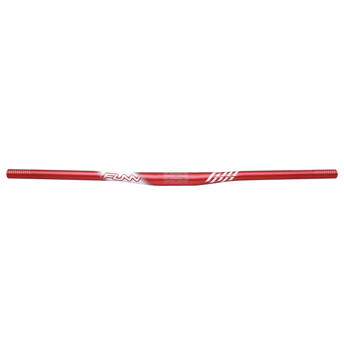 FUNN Full On Riser Handler red alloy mountain bike handlebar, 31.8mm clamp with 7mm rise and white graphics