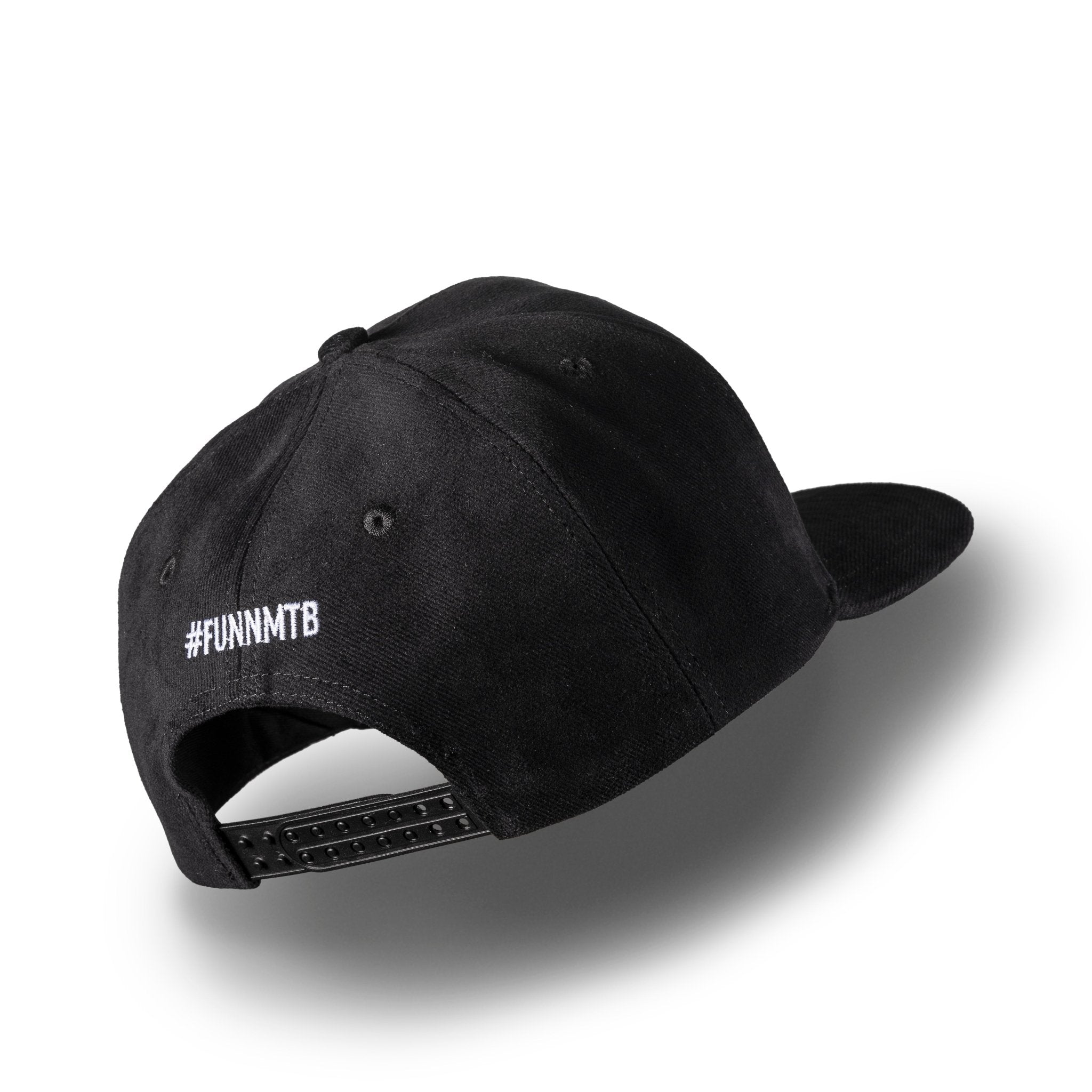 Black FUNN Logo Cap with #FUNNMTB text, curved brim and adjustable snapback strap, casual cotton hat for everyday wear