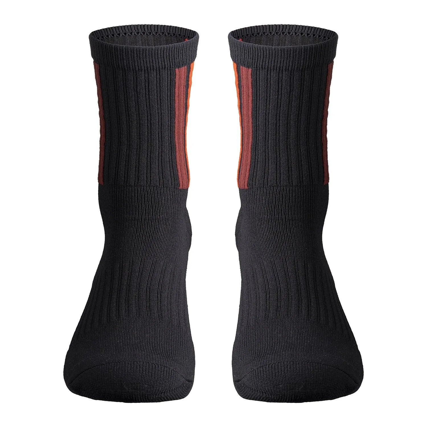 Black ribbed FUNN Logo Socks with orange side stripes, mid-calf length athletic design for biking and everyday comfort