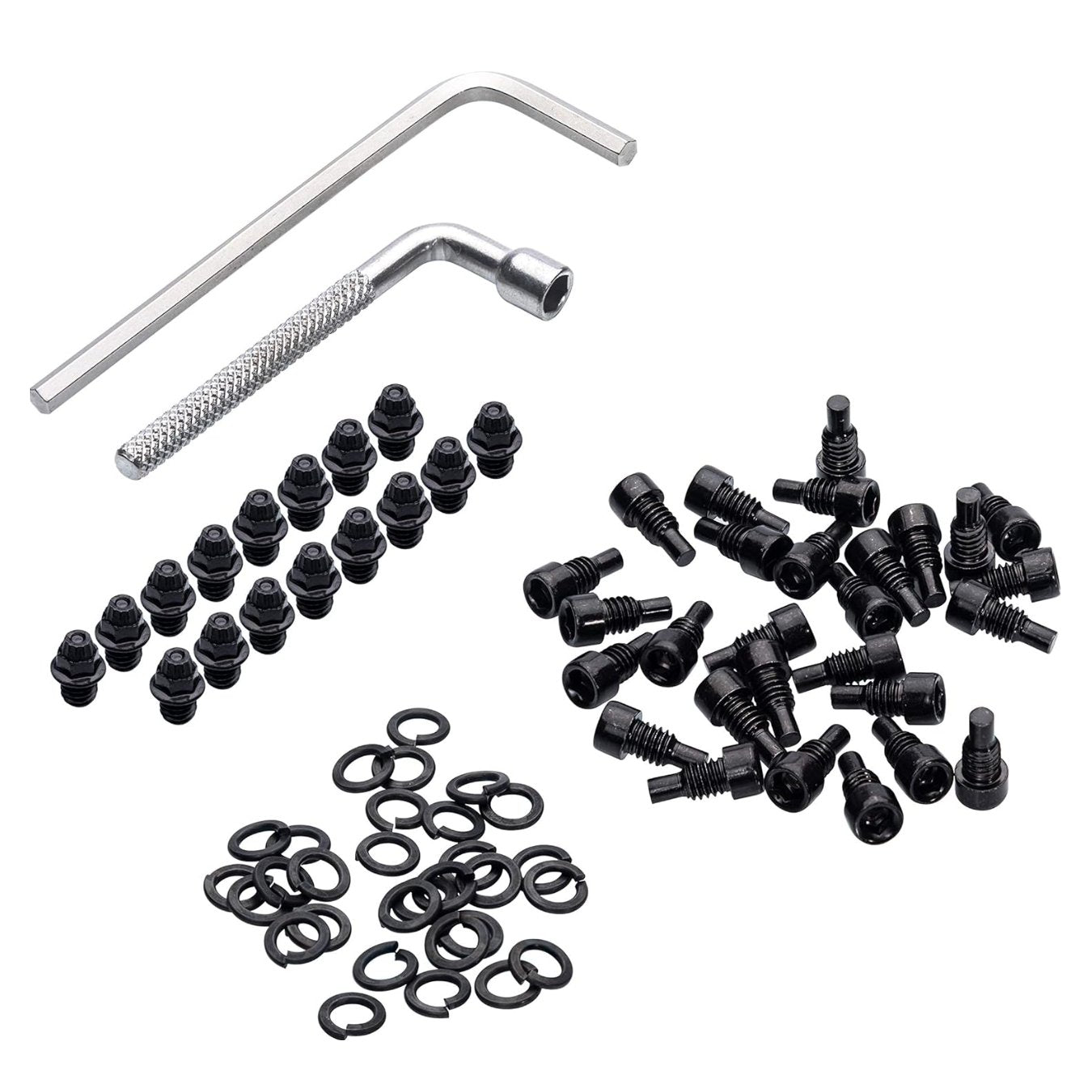 FUNN Funndamental Pedal Pin Kit with black steel pins, washers and two silver tools for MTB pedal pins replacement