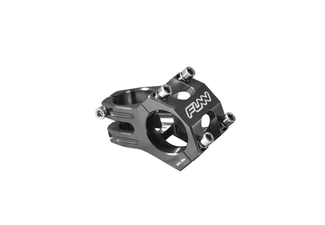 Funn mountain bike components - Funnduro Stem 31.8mm Black 35mm in a white background.