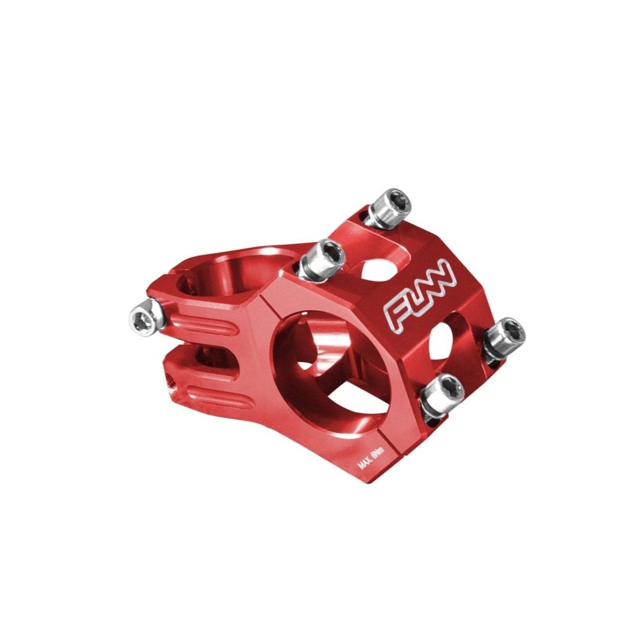 Funn mountain bike components - Funnduro Stem 31.8mm Red 35mm in a white background.