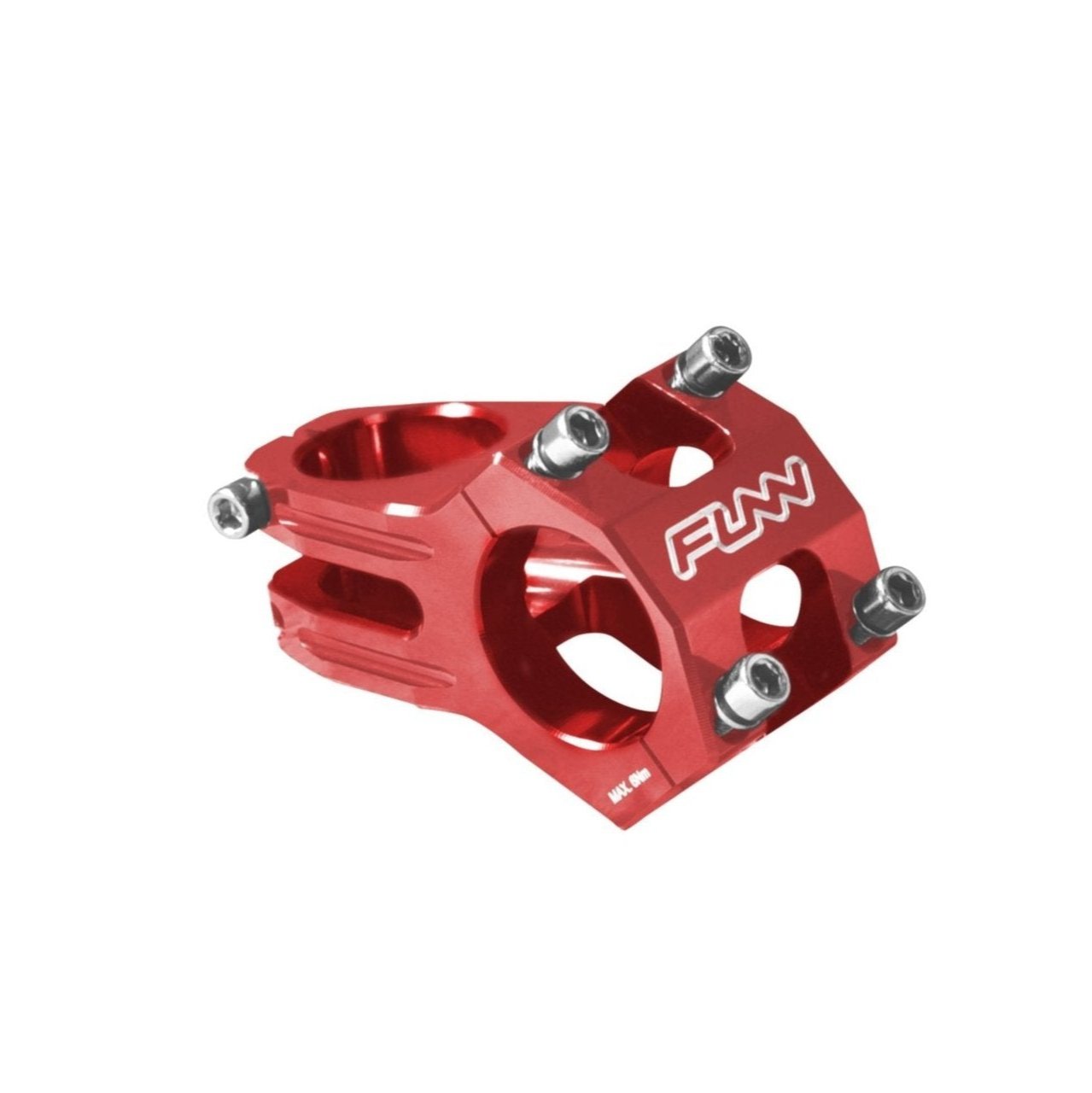 Funn mountain bike components - Funnduro Stem 31.8mm Red 45mm in a white background.