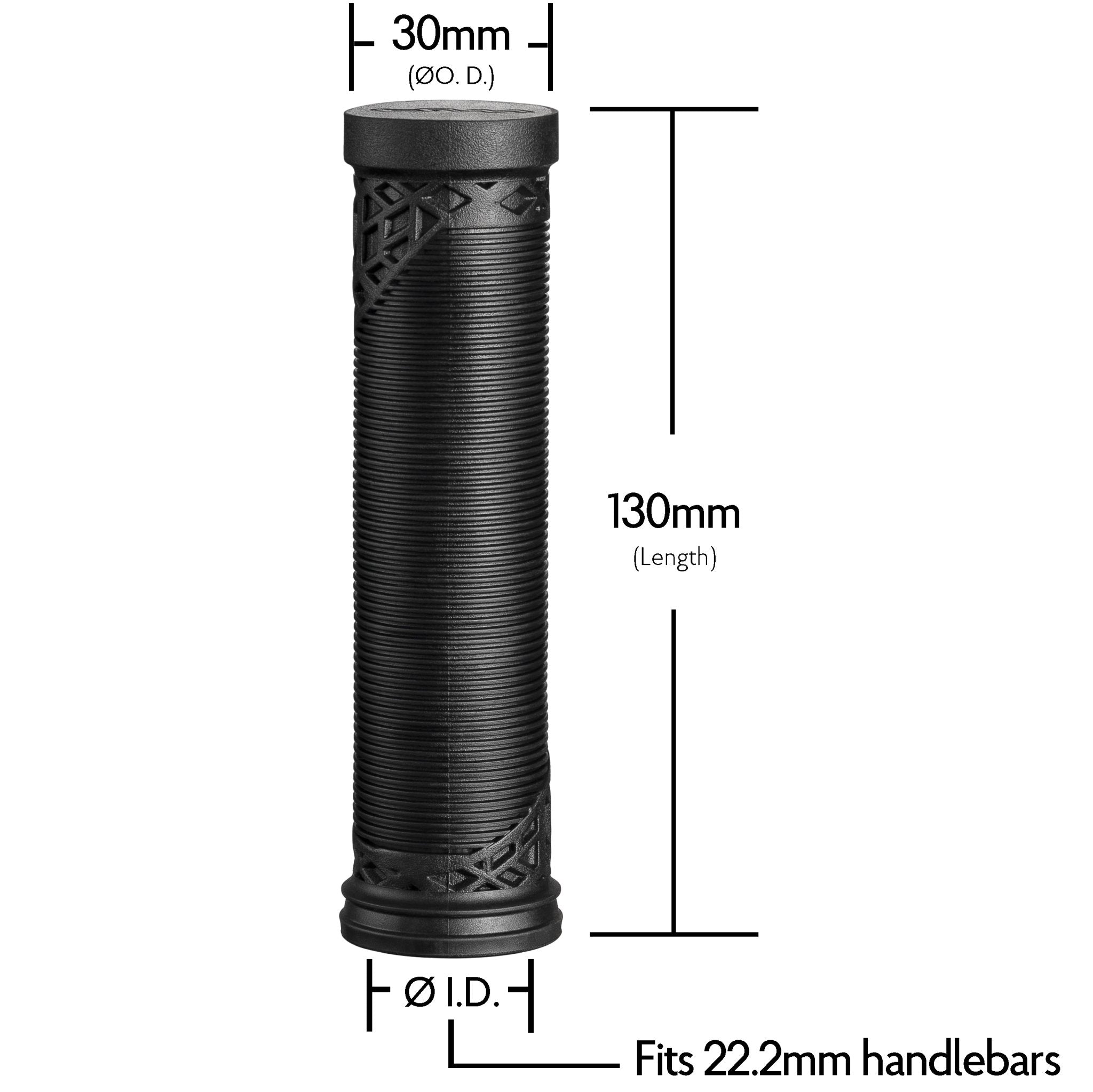 Black FUNN Hilt ES Slip-On Grips, 130mm length, 30mm diameter rubber bike handlebar grip for 22.2mm bars