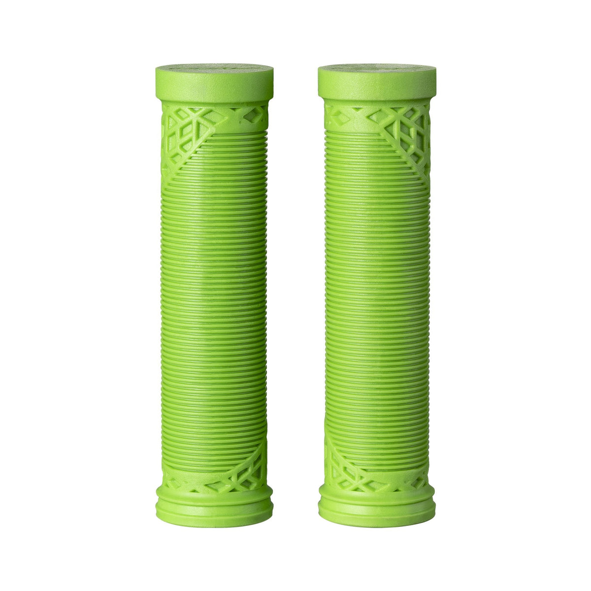 FUNN Hilt ES Slip-On Grips, bright green ribbed rubber bike handlebar grips with textured ends for secure control