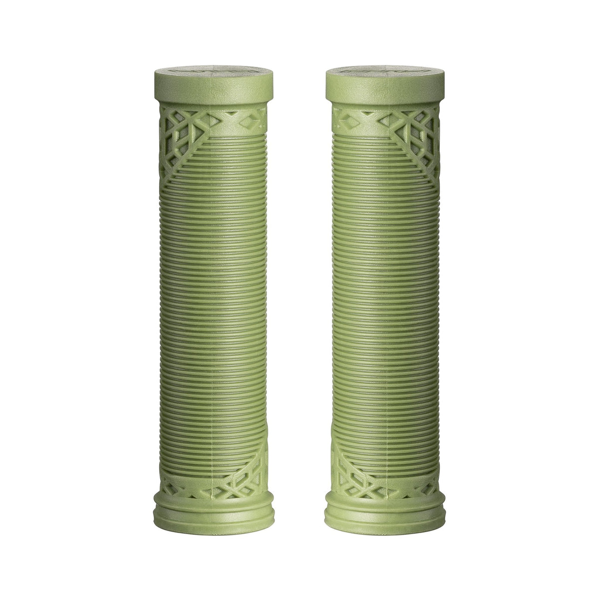Green FUNN Hilt ES Slip-On Grips with ribbed rubber texture and geometric ends for secure, comfortable bike handlebar control