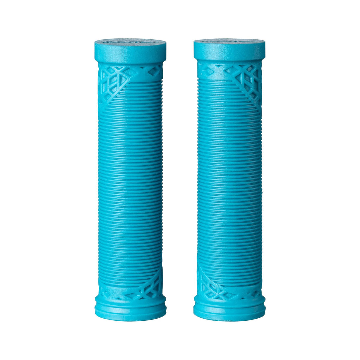 FUNN Hilt ES Slip-On Grips in turquoise rubber, ribbed cylindrical bike handlebar grips with textured ends for secure control