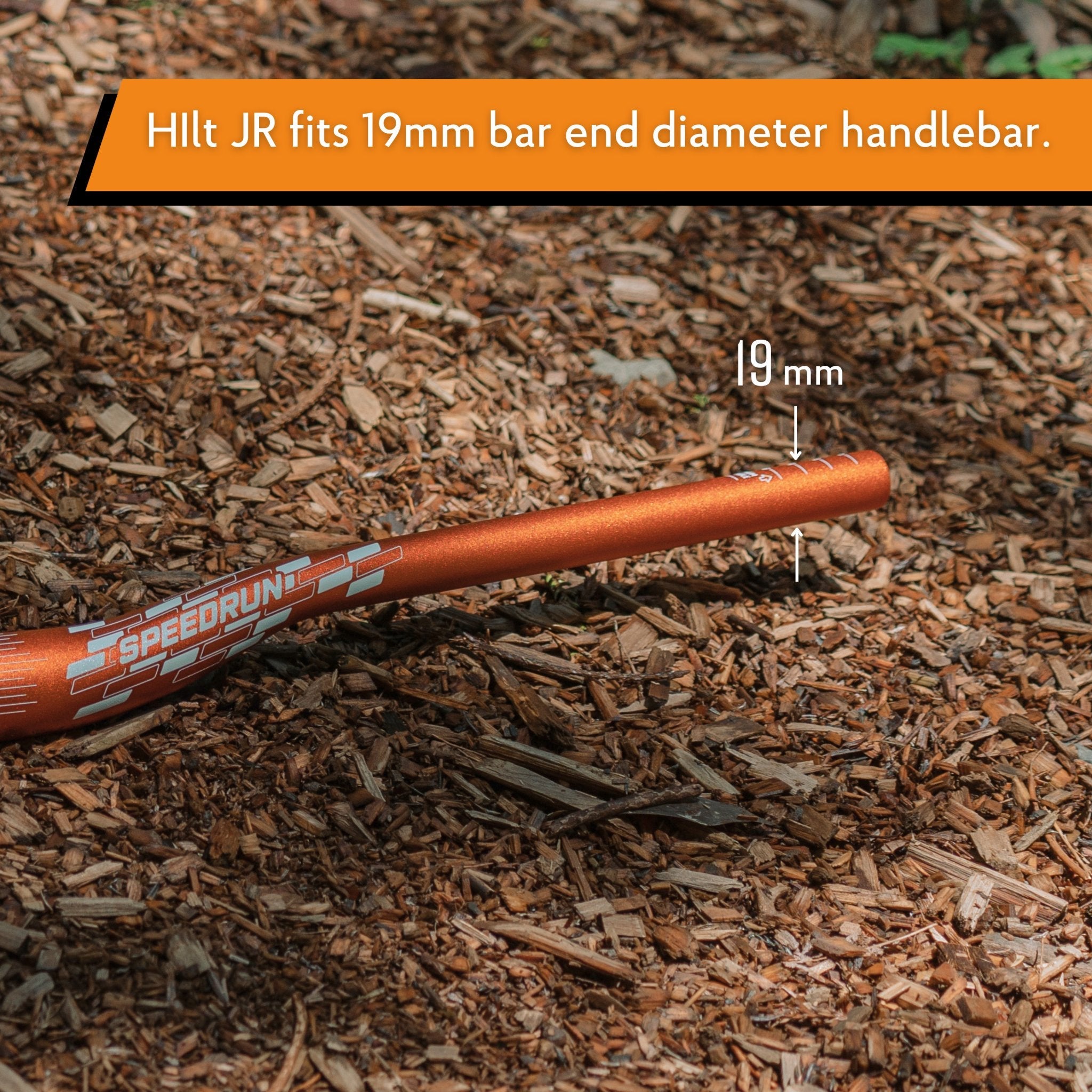 FUNN Hilt JR Lock-On Grips fit 19mm bar end diameter handlebar, shown on orange alloy SPEEDRUN bike bar outdoors