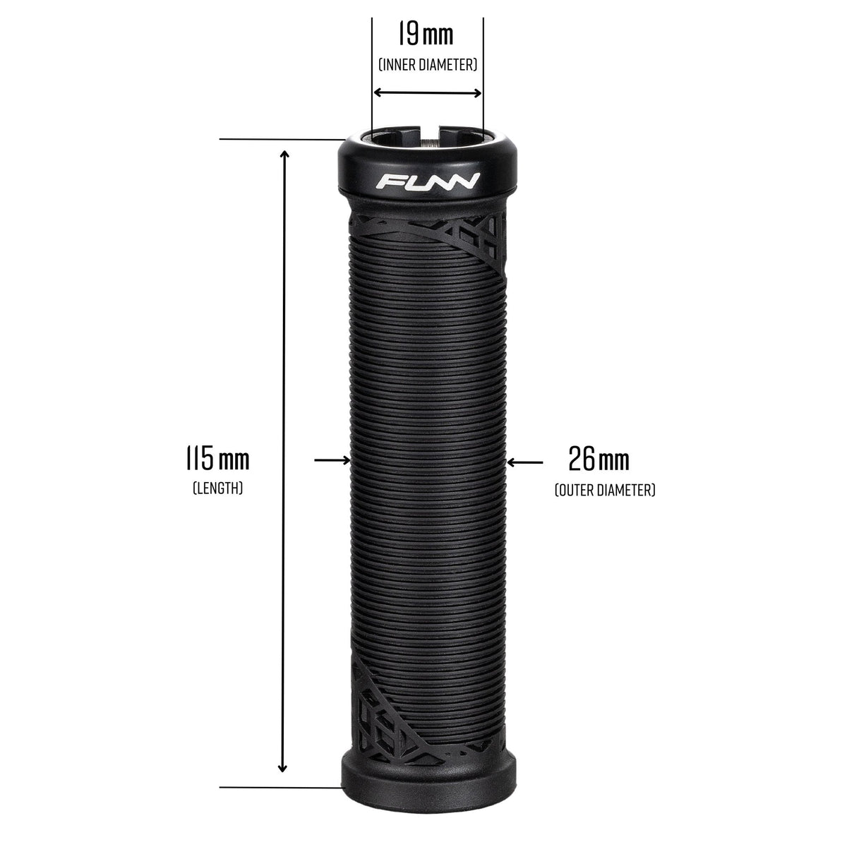 FUNN Hilt JR Lock-On Grips, black ribbed youth grom bike handlebar grip, 115mm length with 26mm outer diameter