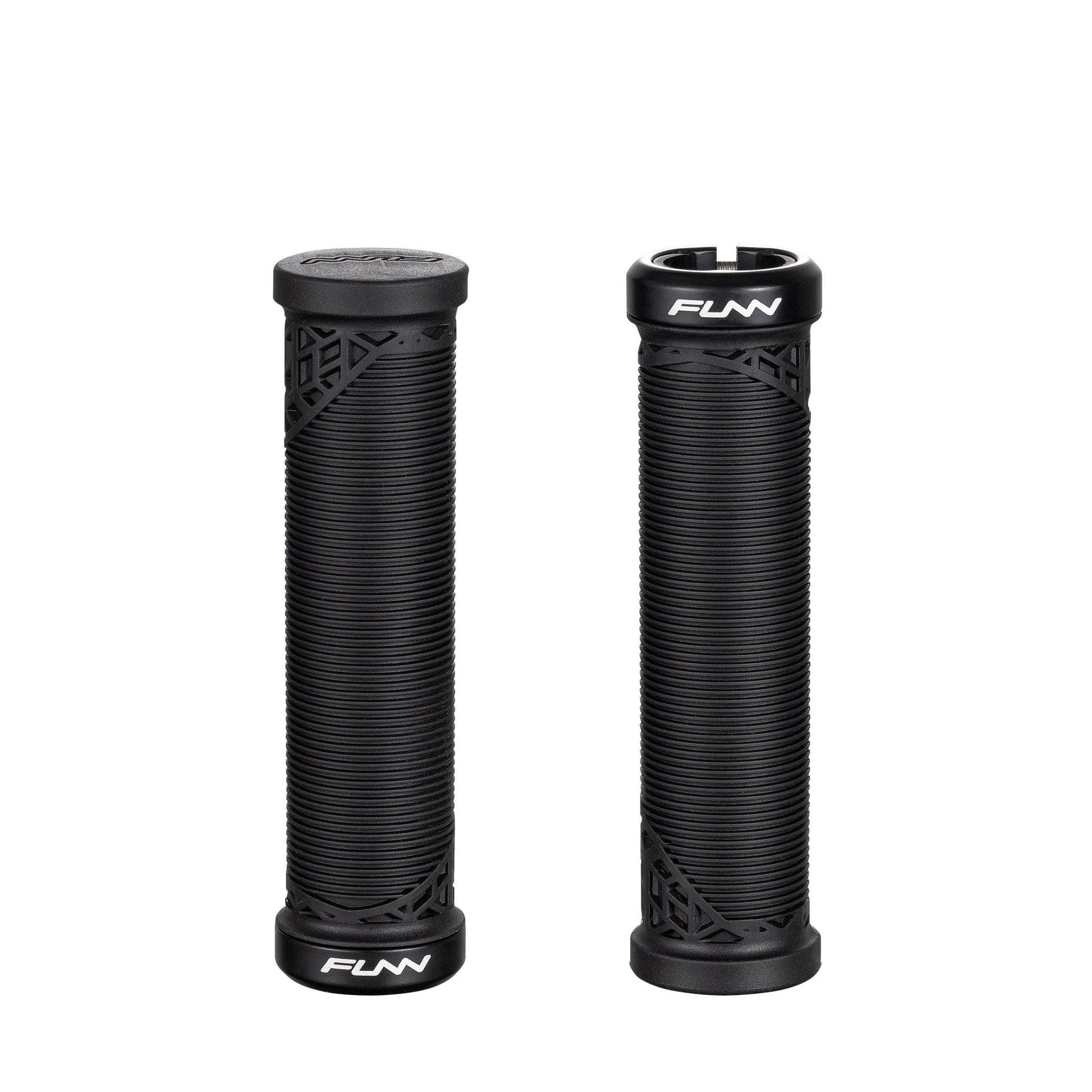 Funn mountain bike components - Hilt JR Lock - On Grips Black in a white background.