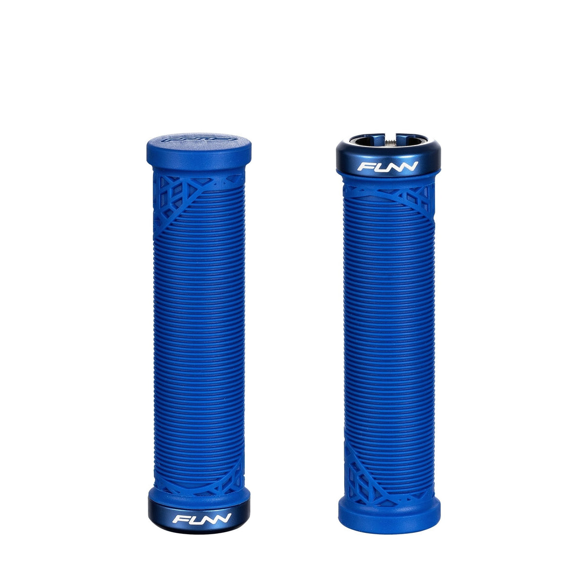 FUNN Hilt JR Lock-On Grips in Blue, ribbed rubber grips sized for grom riders with alloy lock ring
