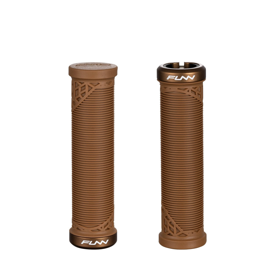 FUNN Hilt JR Lock-On Grips in Brown, ribbed rubber grips sized for grom riders with alloy lock ring