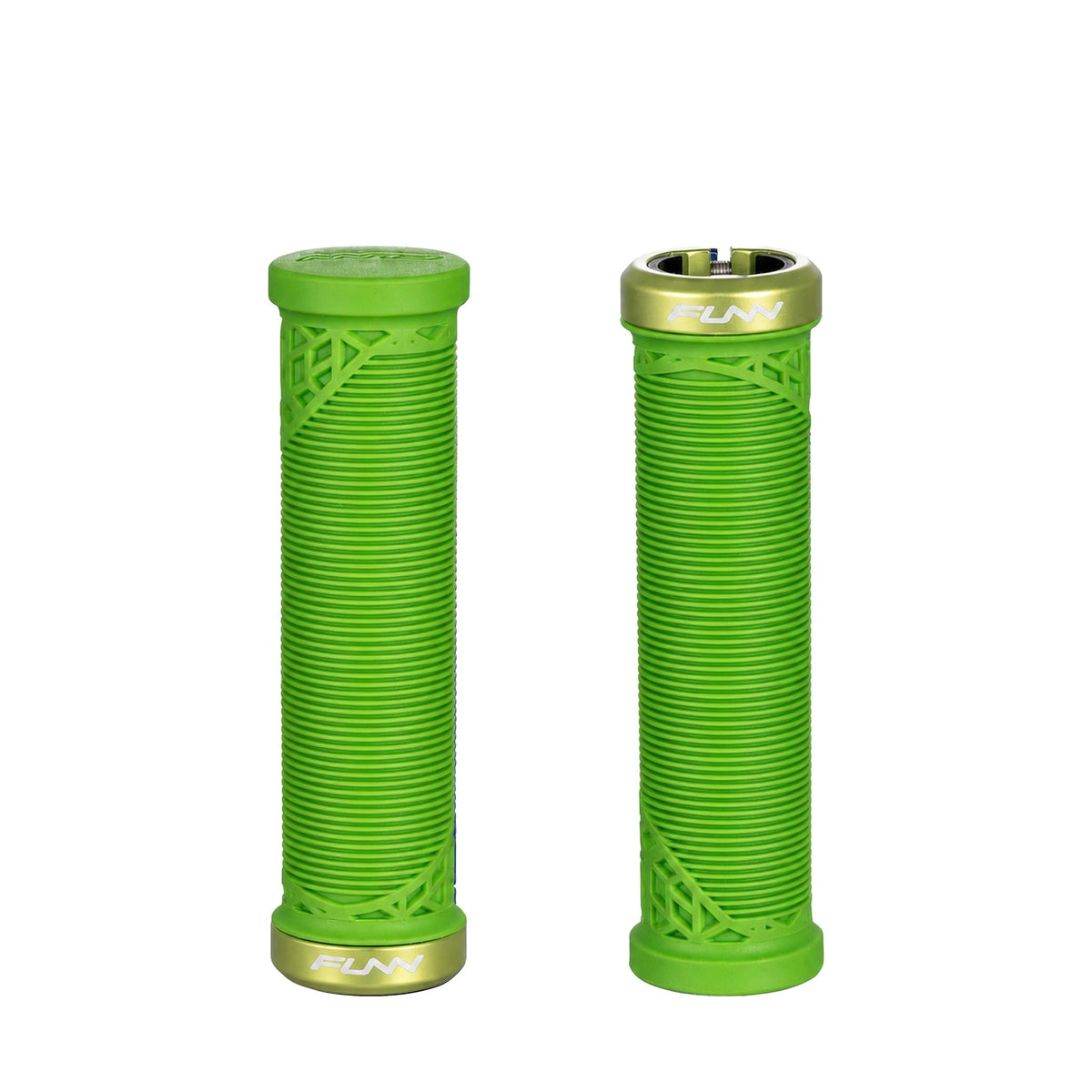 FUNN Hilt JR Lock-On Grips in Green, ribbed rubber grips sized for grom riders with alloy lock ring