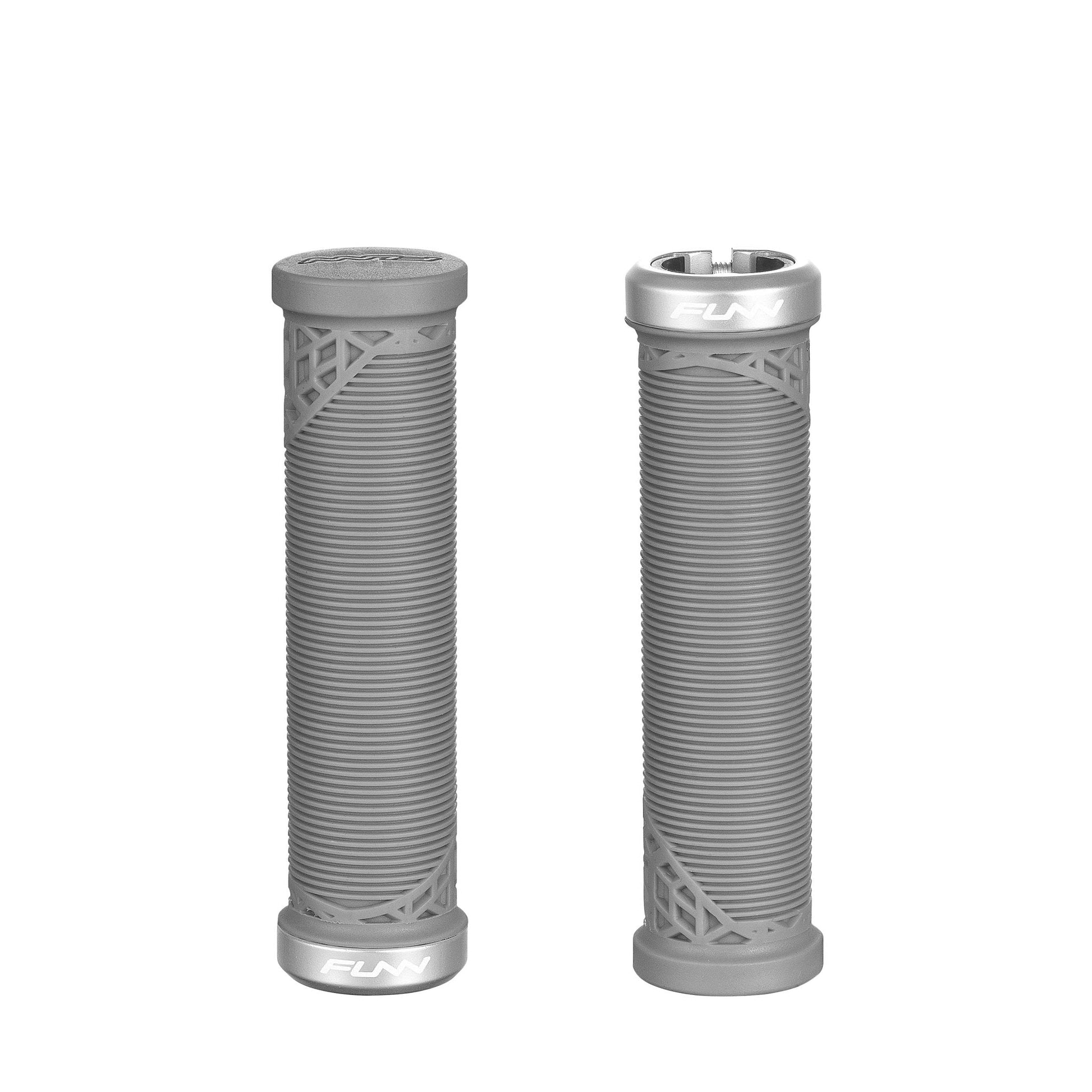 Funn mountain bike components - Hilt JR Lock - On Grips Grey in a white background.