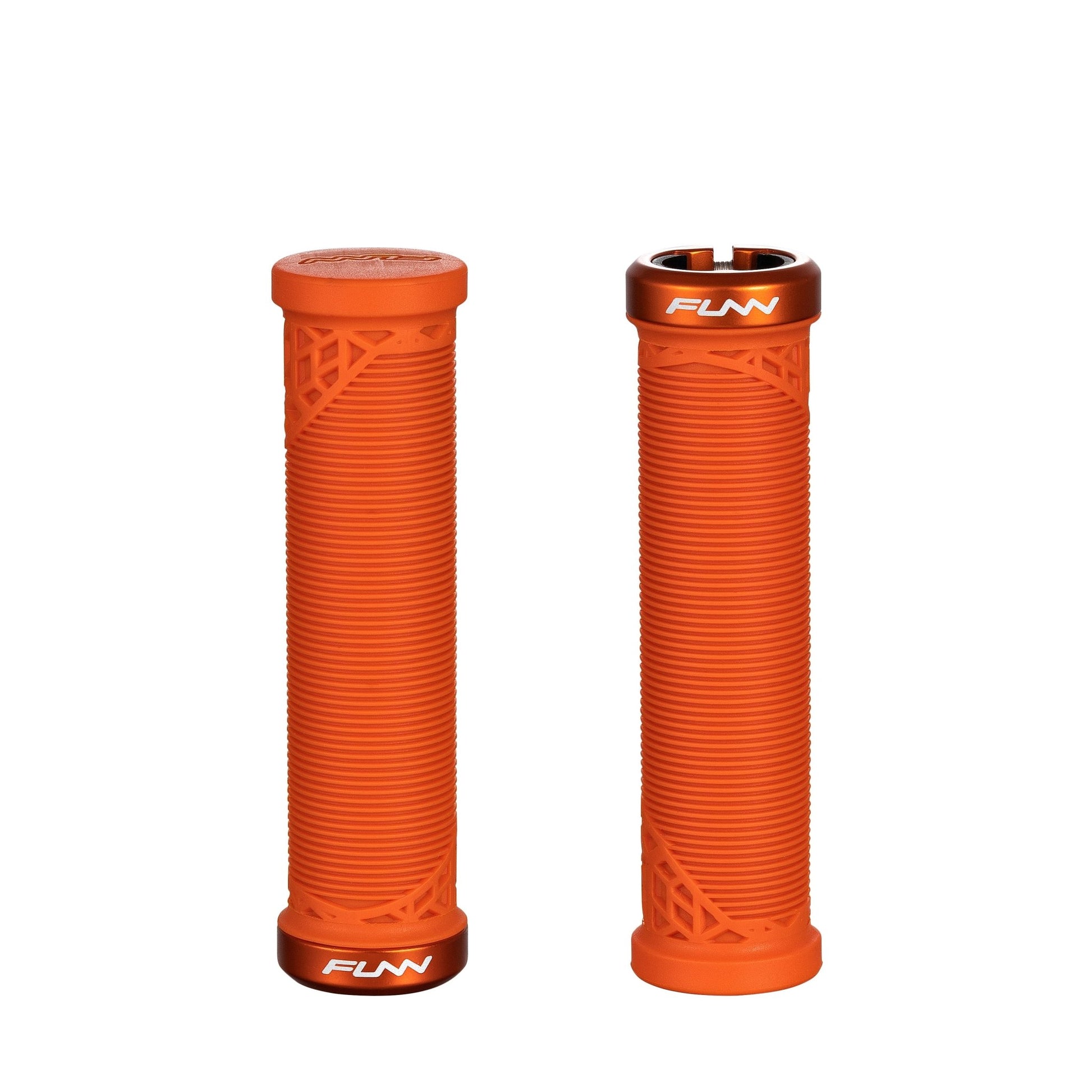FUNN Hilt JR Lock-On Grips in Orange, ribbed rubber grips sized for grom riders with alloy lock ring