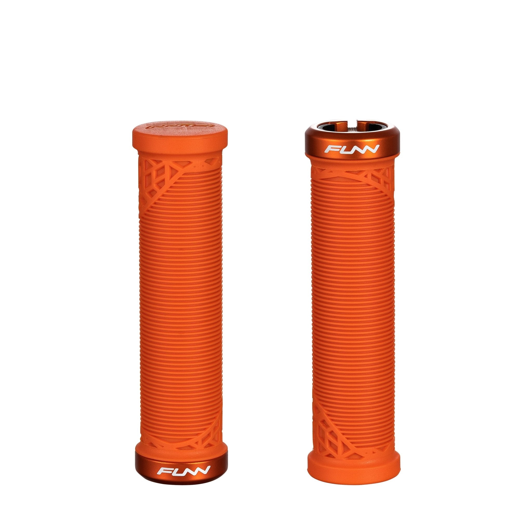 FUNN Hilt JR Lock-On Grips in Orange, ribbed rubber grips sized for grom riders with alloy lock ring