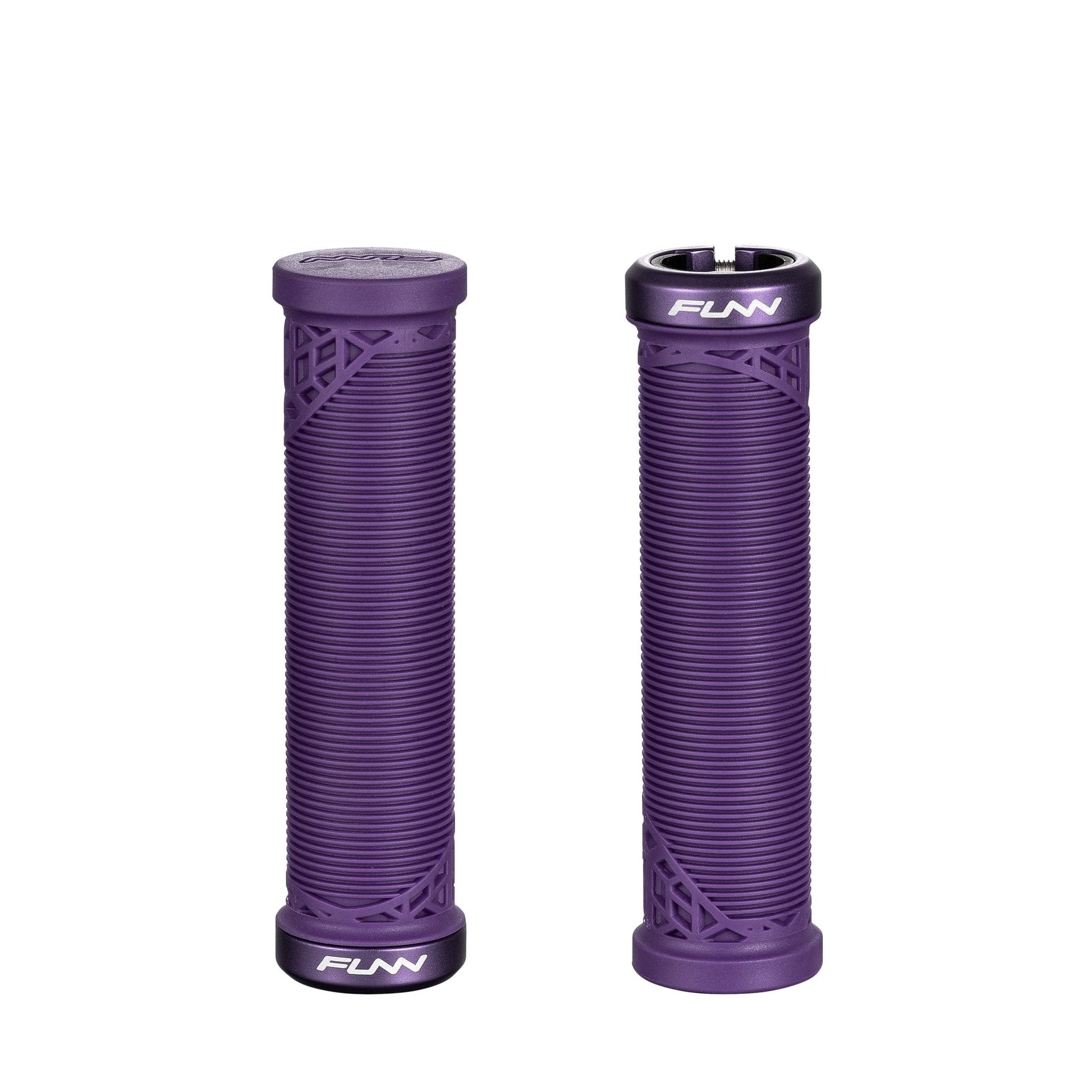 Funn mountain bike components - Hilt JR Lock - On Grips Purple in a white background.