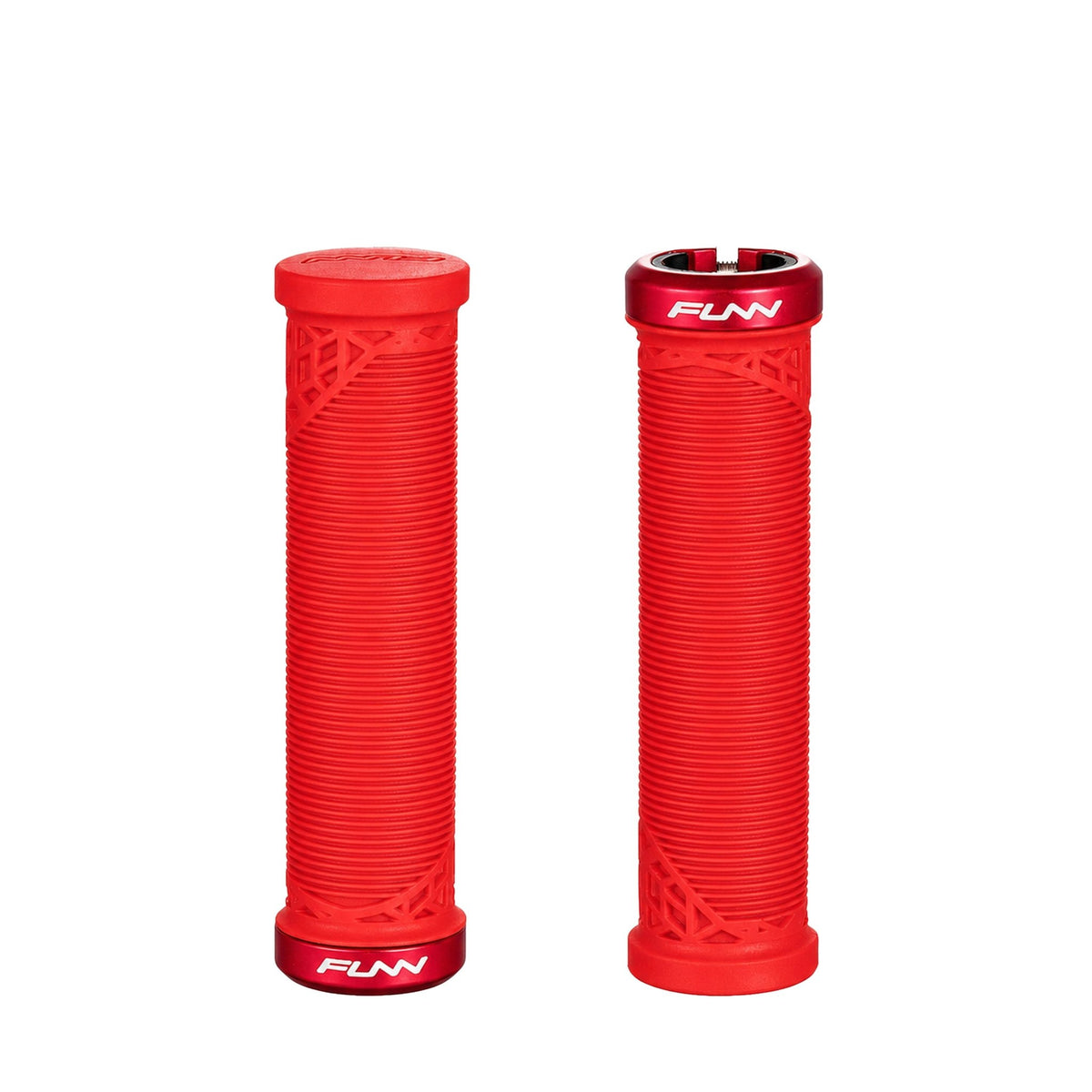 FUNN Hilt JR Lock-On Grips in Red, ribbed rubber grips sized for grom riders with alloy lock ring
