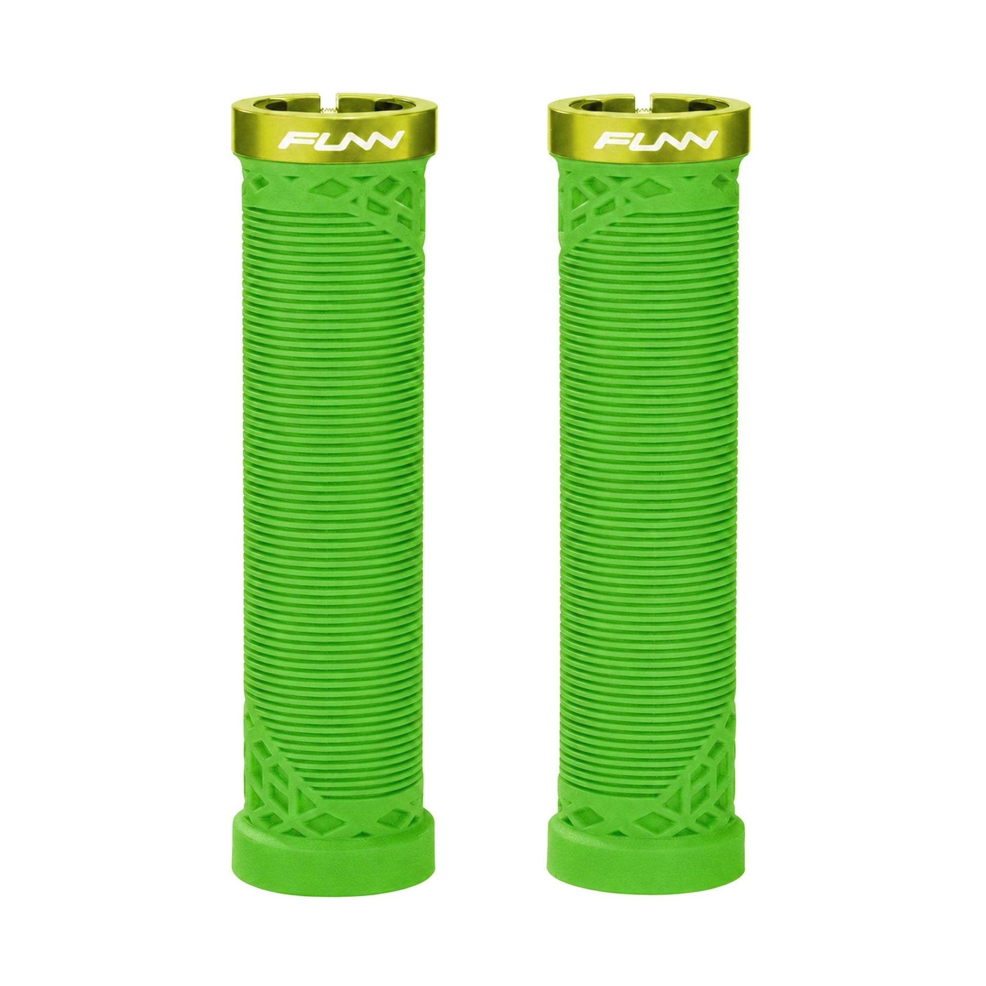 FUNN Hilt Lock-On Grips in Green, ribbed rubber MTB handlebar grips with alloy lock ring