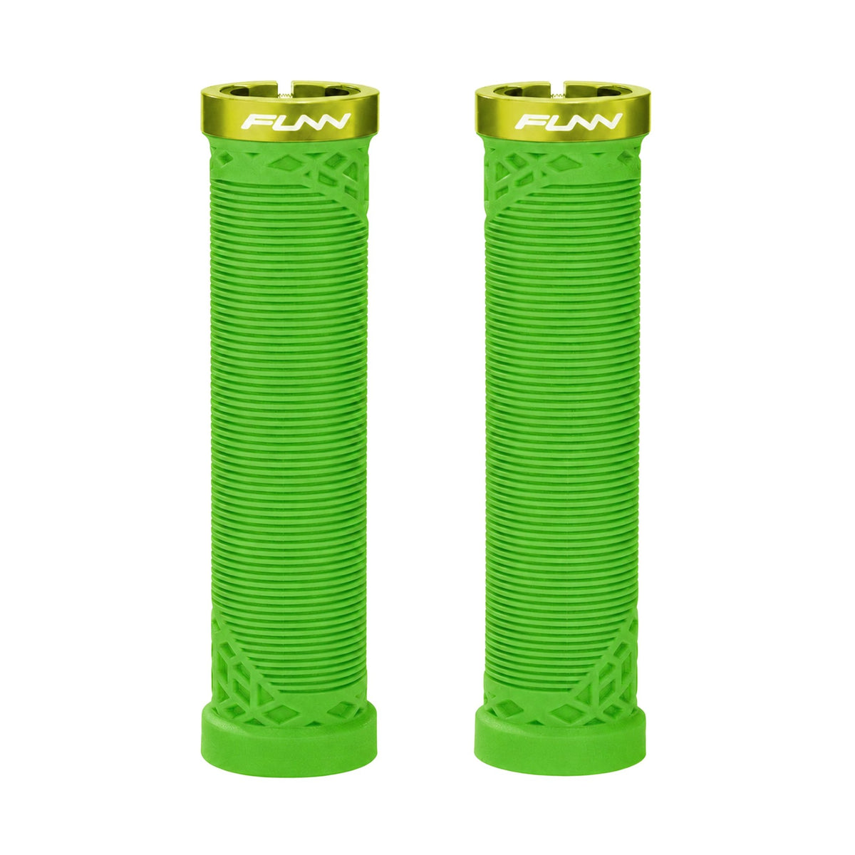 FUNN Hilt Lock-On Grips in Green, ribbed rubber MTB handlebar grips with alloy lock ring