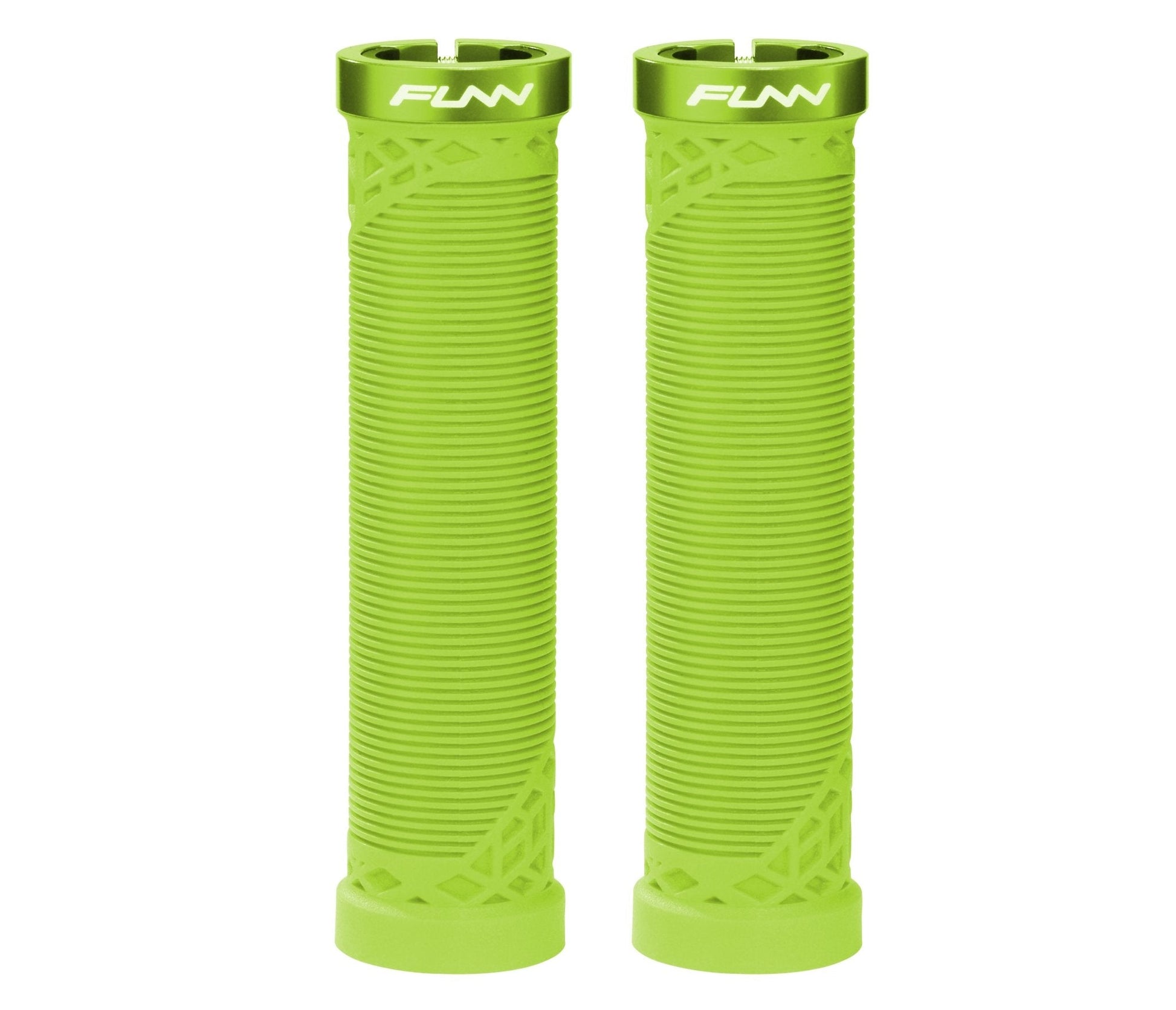 Funn mountain bike components - Hilt Lock - On Grips Green in a white background.