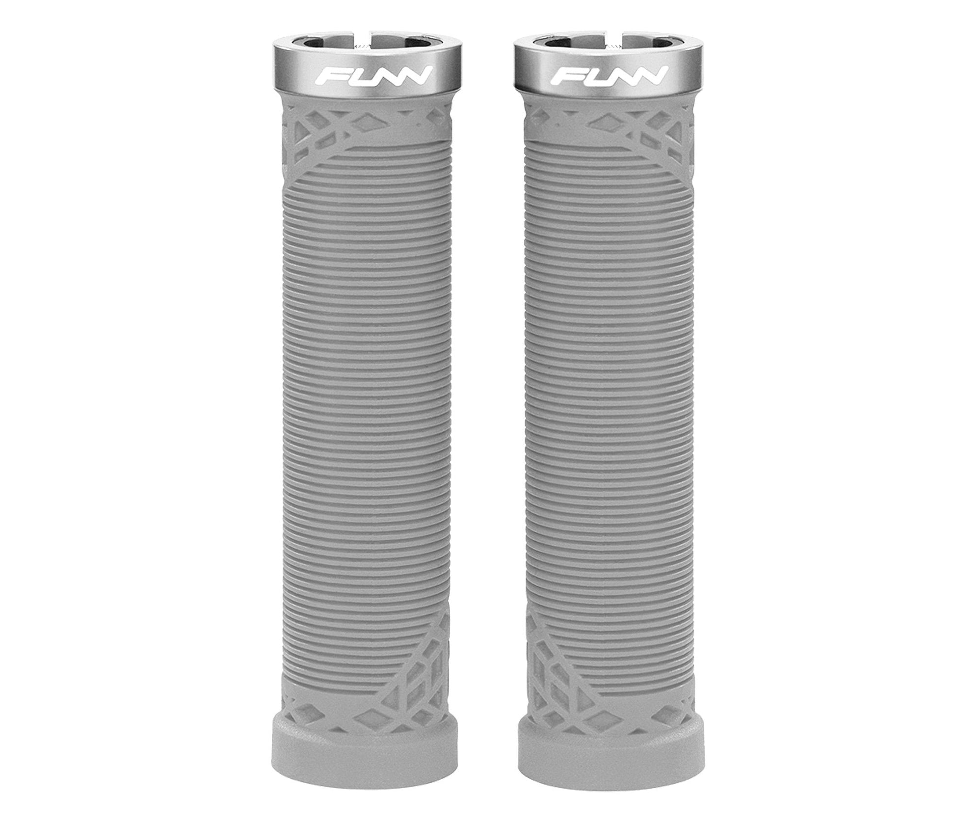 Funn mountain bike components - Hilt Lock - On Grips Grey in a white background.