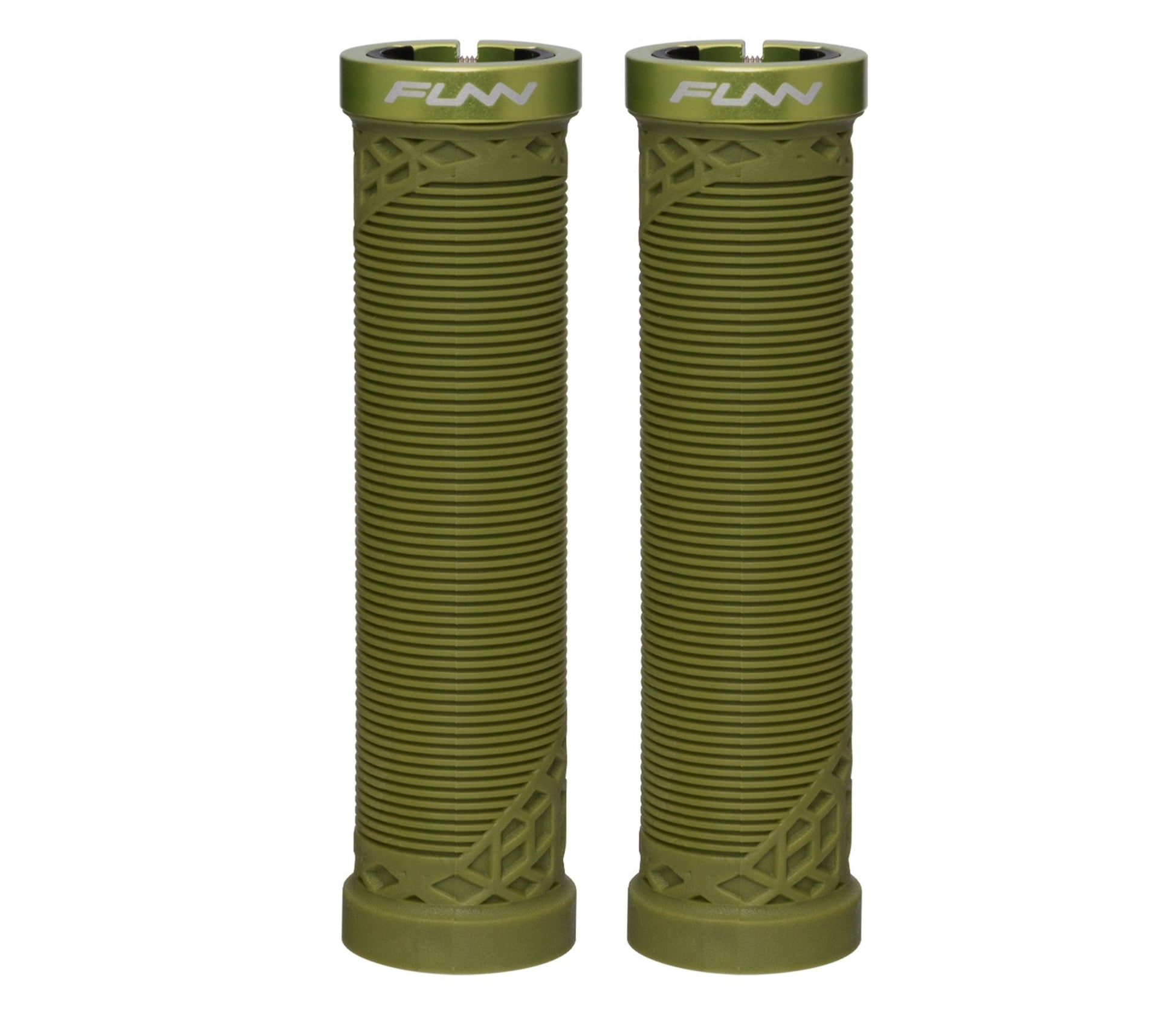 Funn mountain bike components - Hilt Lock - On Grips Olive Green in a white background.