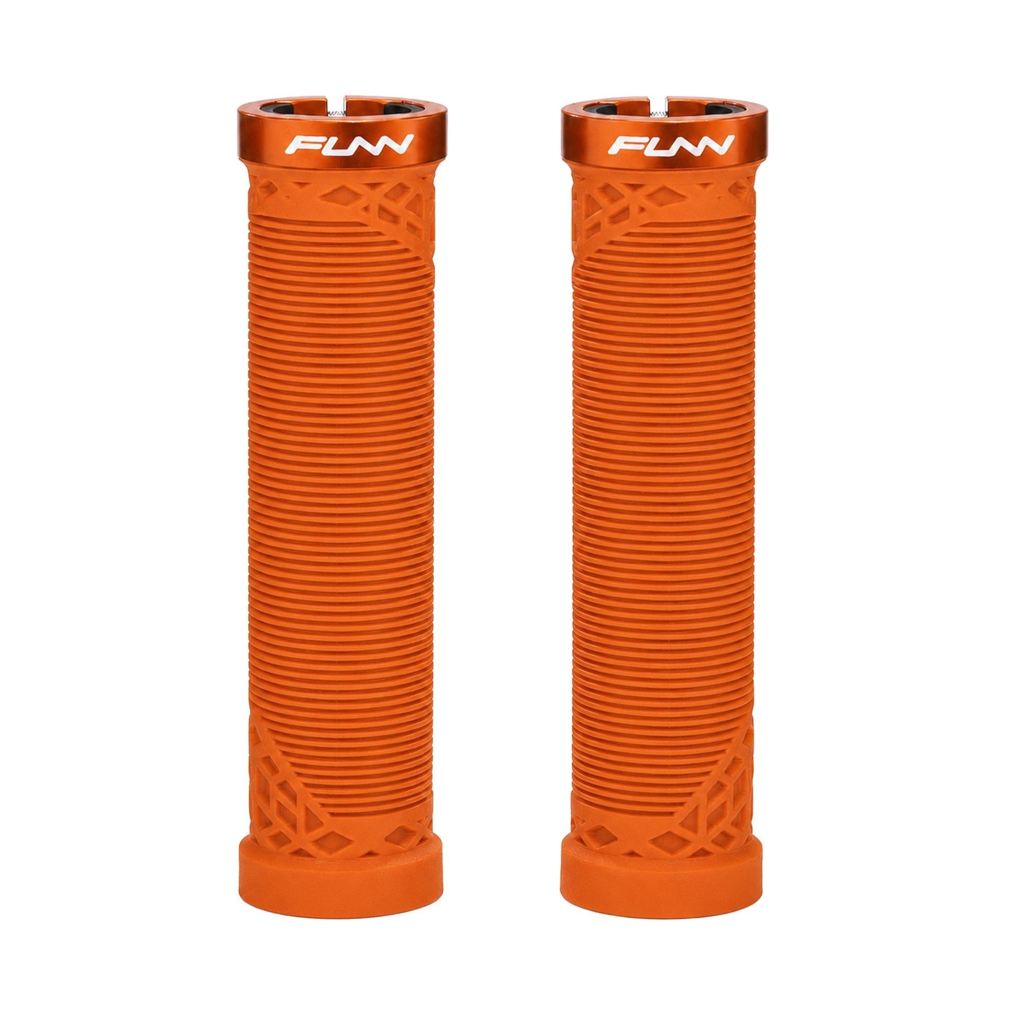 FUNN Hilt Lock-On Grips in Orange, ribbed rubber MTB handlebar grips with alloy lock ring