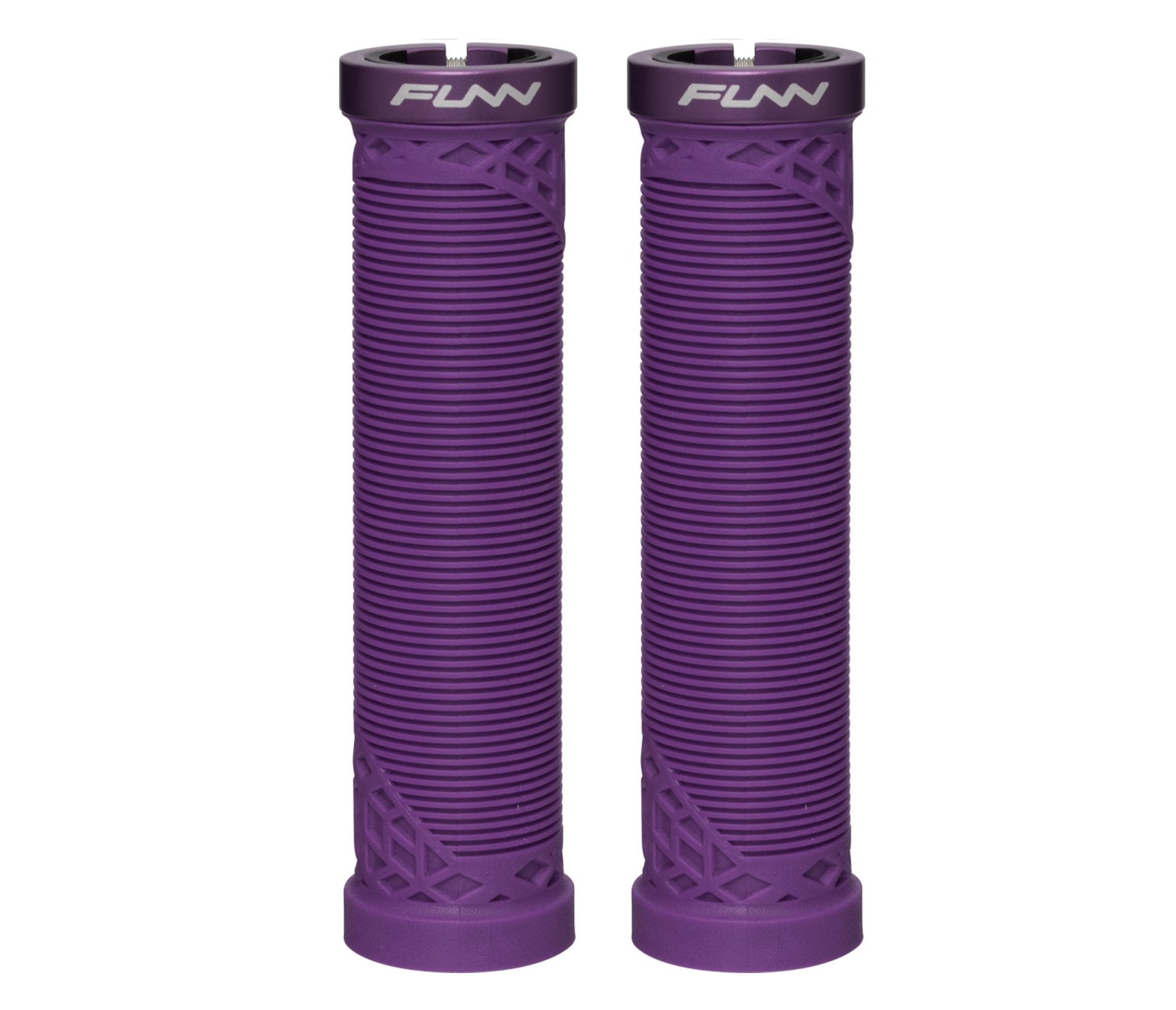 Funn mountain bike components - Hilt Lock - On Grips Purple in a white background.