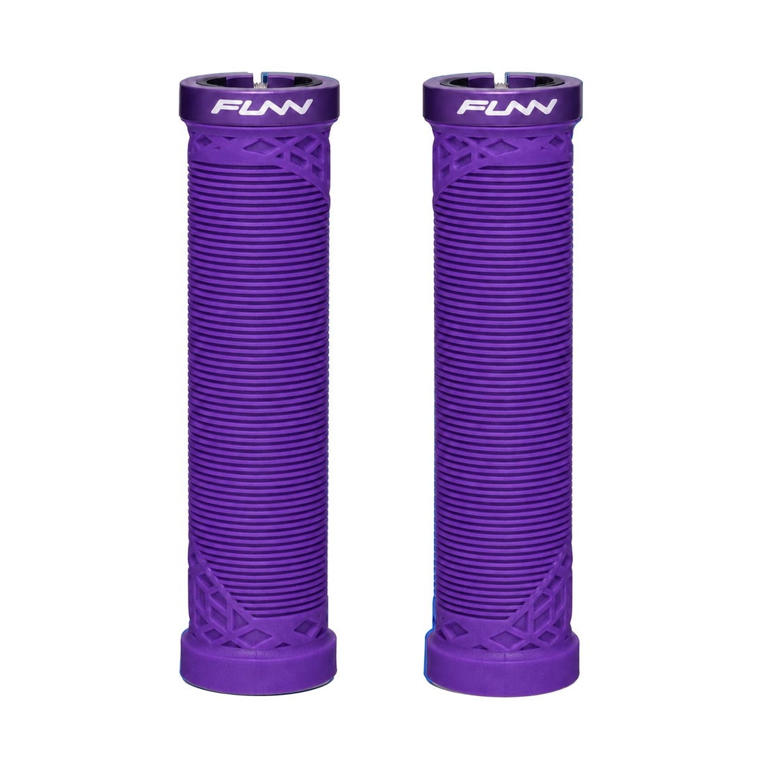 FUNN Hilt Lock-On Grips in Purple, ribbed rubber MTB handlebar grips with alloy lock ring