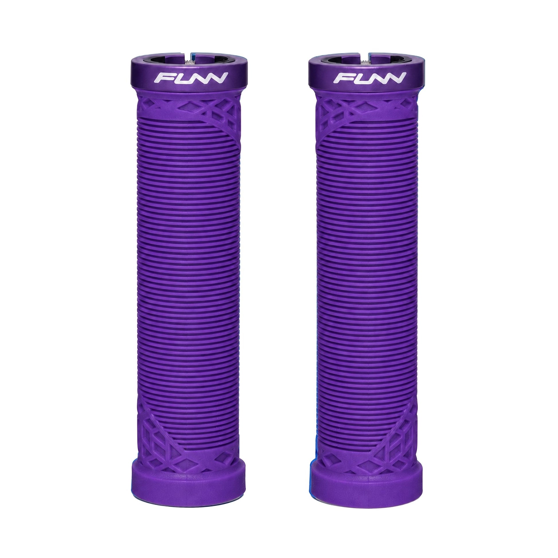 FUNN Hilt Lock-On Grips in Purple, ribbed rubber MTB handlebar grips with alloy lock ring