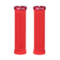 FUNN Hilt Lock-On Grips in Red, ribbed rubber MTB handlebar grips with alloy lock ring