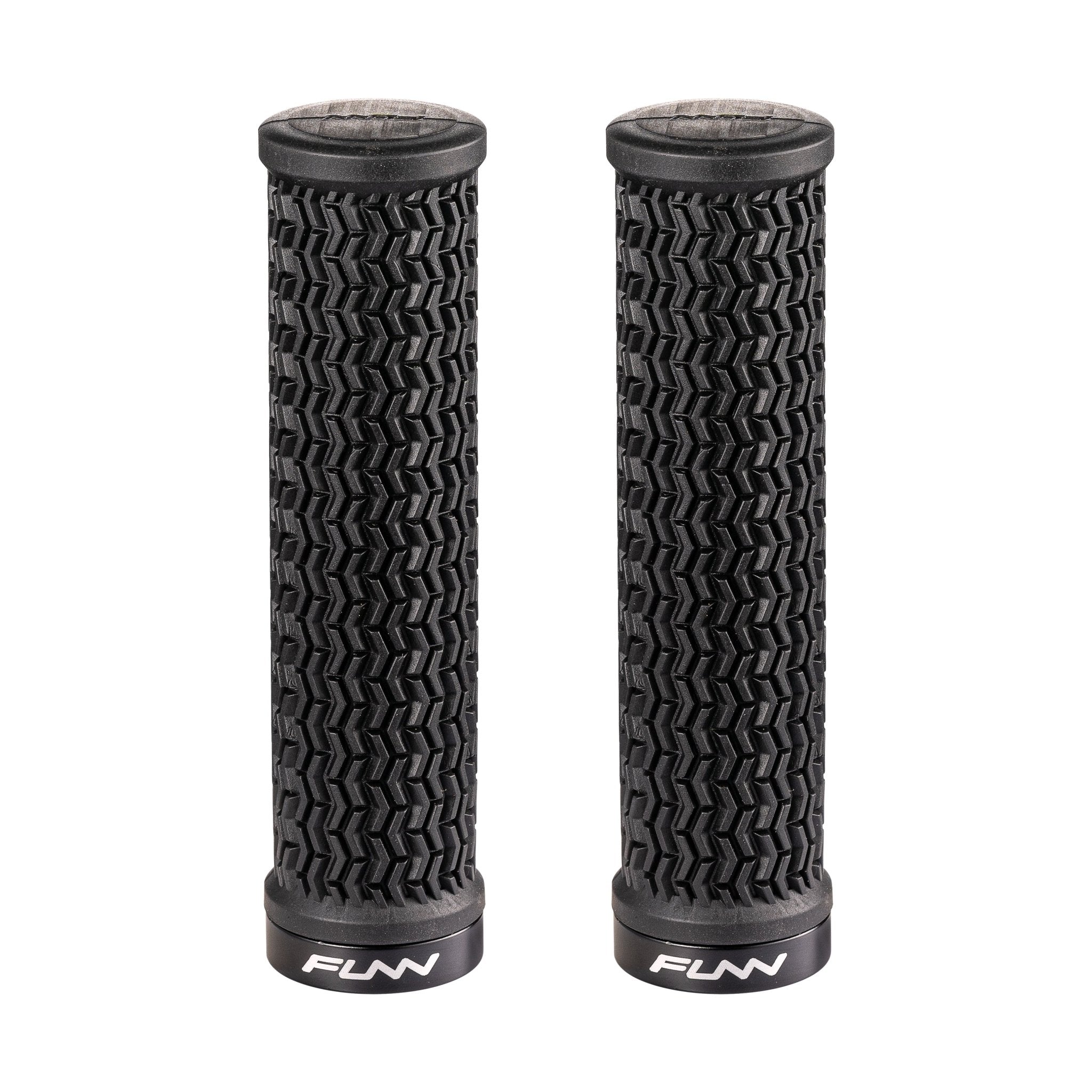 FUNN Holeshot Lock-On Grips in Black, textured rubber MTB handlebar grips with alloy lock ring