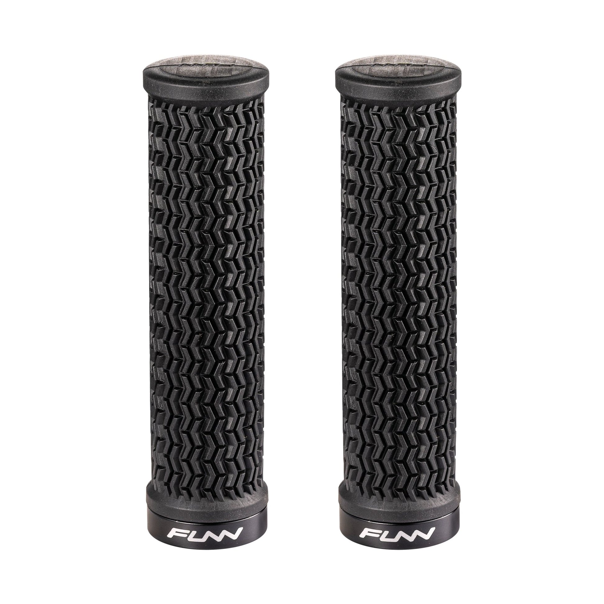 FUNN Holeshot Lock-On Grips in Black, textured rubber MTB handlebar grips with alloy lock ring