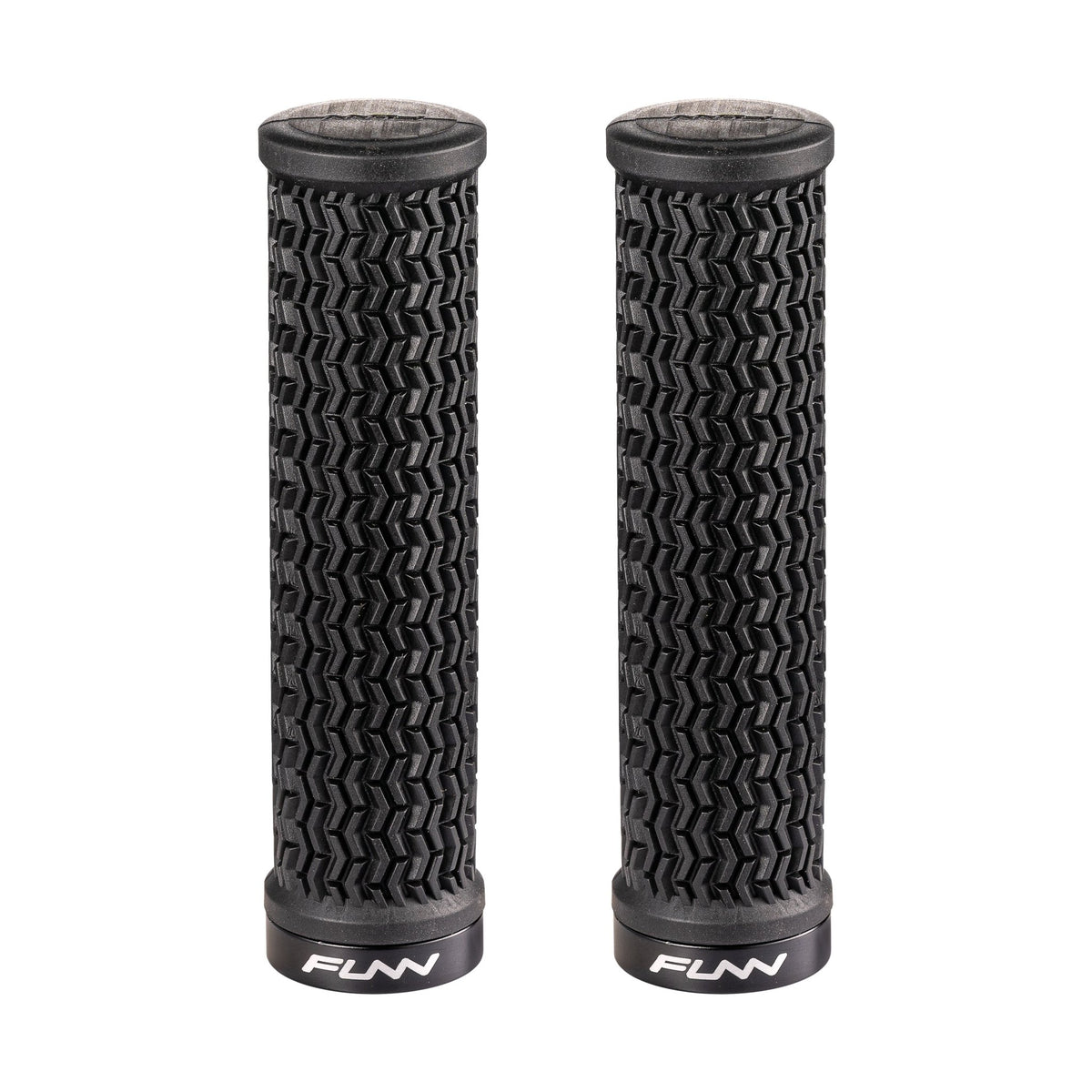 FUNN Holeshot Lock-On Grips in Black, textured rubber MTB handlebar grips with alloy lock ring
