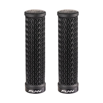 FUNN Holeshot Lock-On Grips in Black, textured rubber MTB handlebar grips with alloy lock ring
