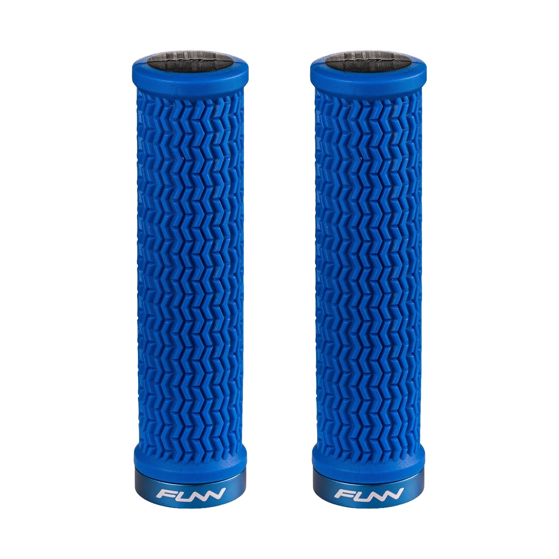 FUNN Holeshot Lock-On Grips in Blue, textured rubber MTB handlebar grips with alloy lock ring