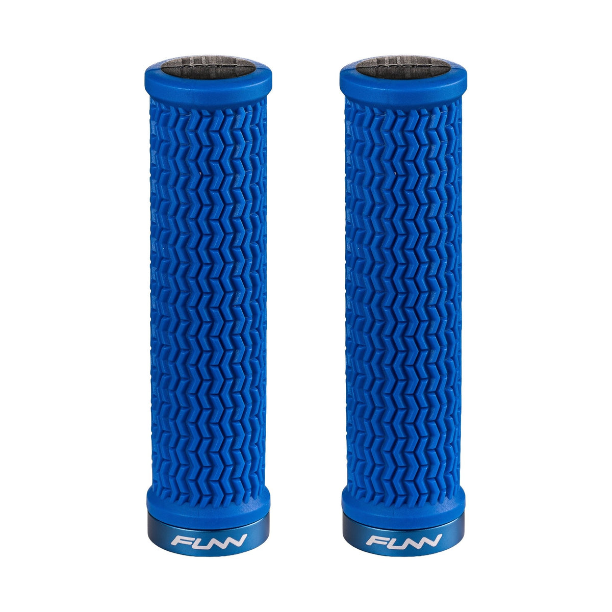 FUNN Holeshot Lock-On Grips in Blue, textured rubber MTB handlebar grips with alloy lock ring