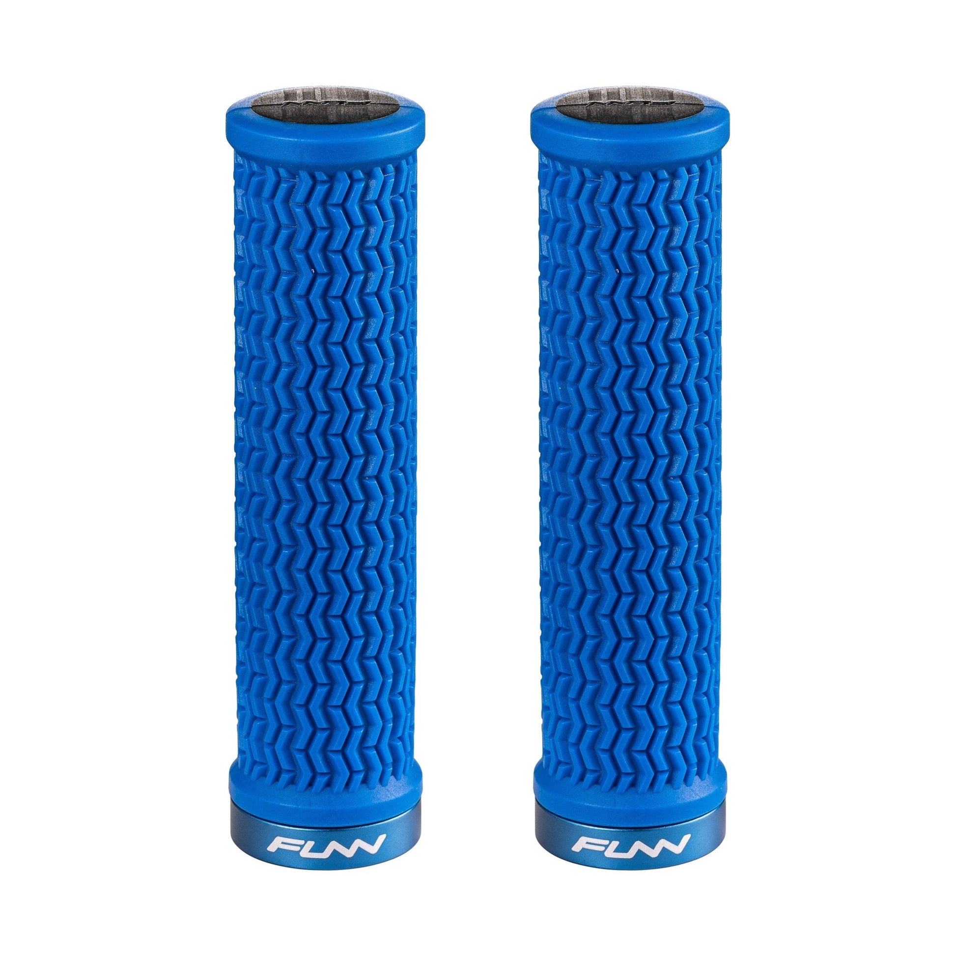 Funn mountain bike components - Holeshot Lock - On Grips Blue in a white background.