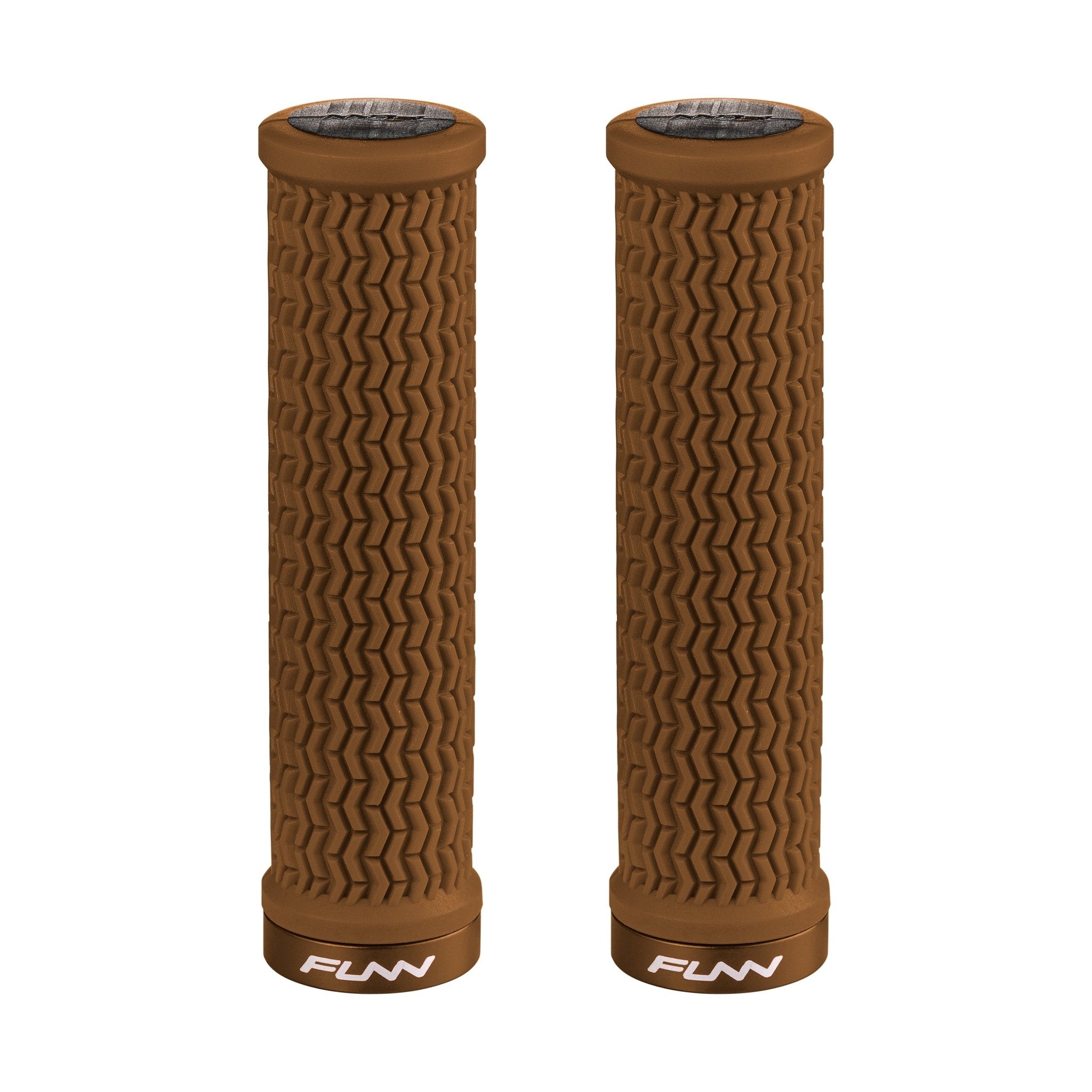 FUNN Holeshot Lock-On Grips in Brown, textured rubber MTB handlebar grips with alloy lock ring
