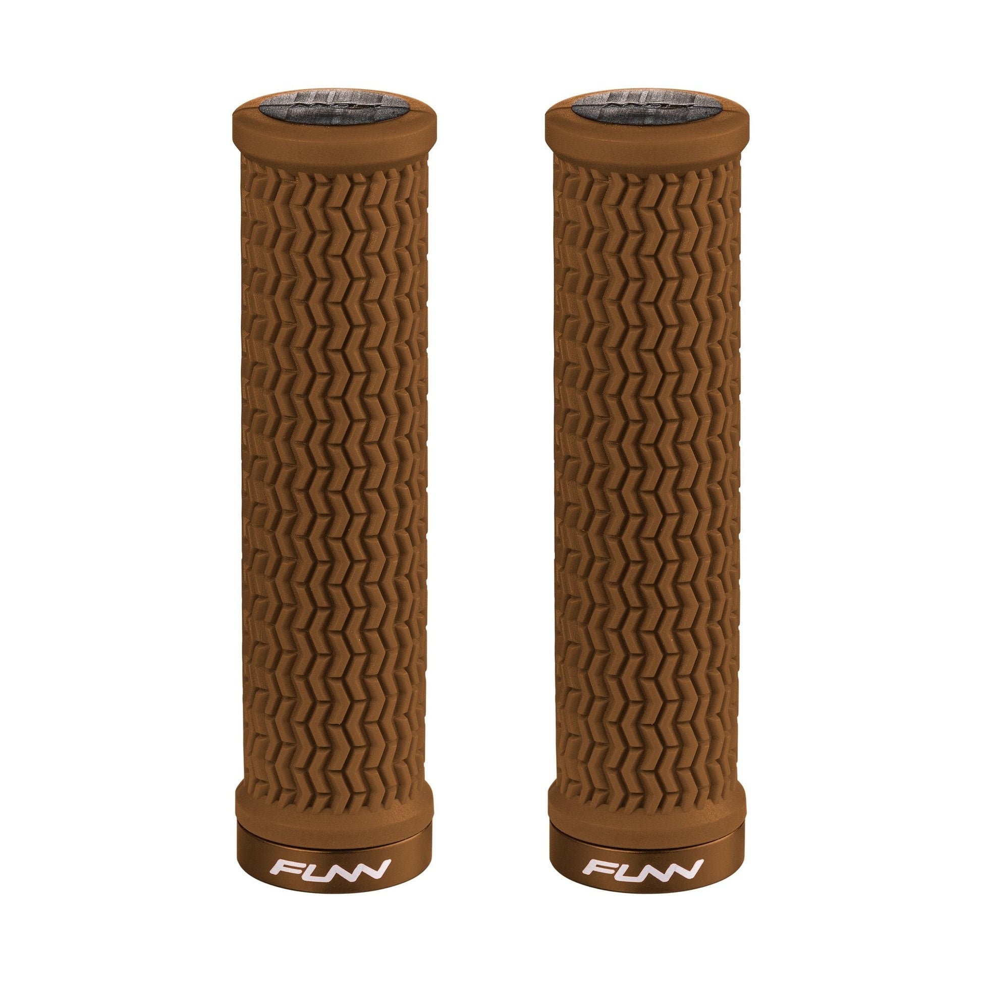 Funn mountain bike components - Holeshot Lock - On Grips Brown in a white background.