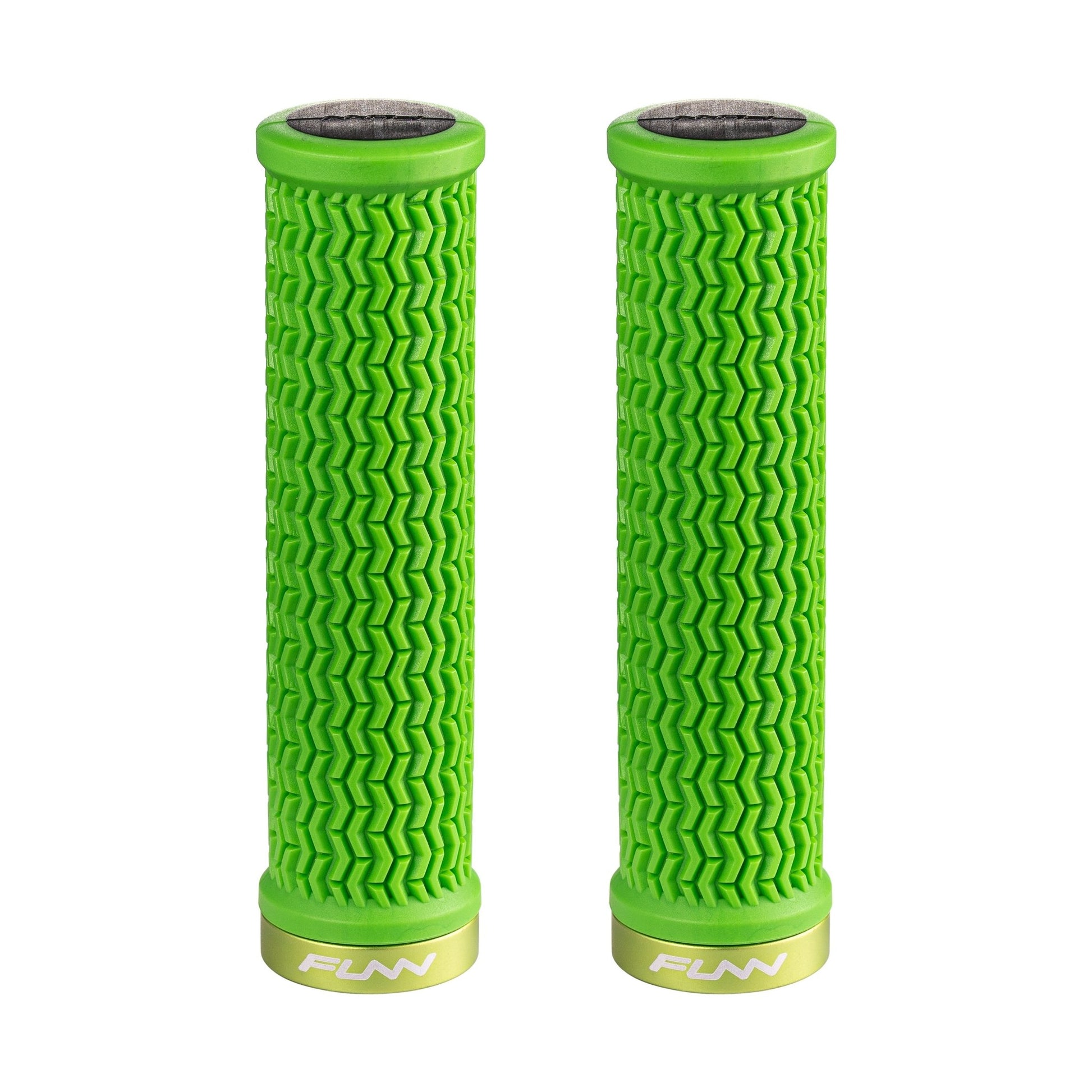 FUNN Holeshot Lock-On Grips in Green, textured rubber MTB handlebar grips with alloy lock ring