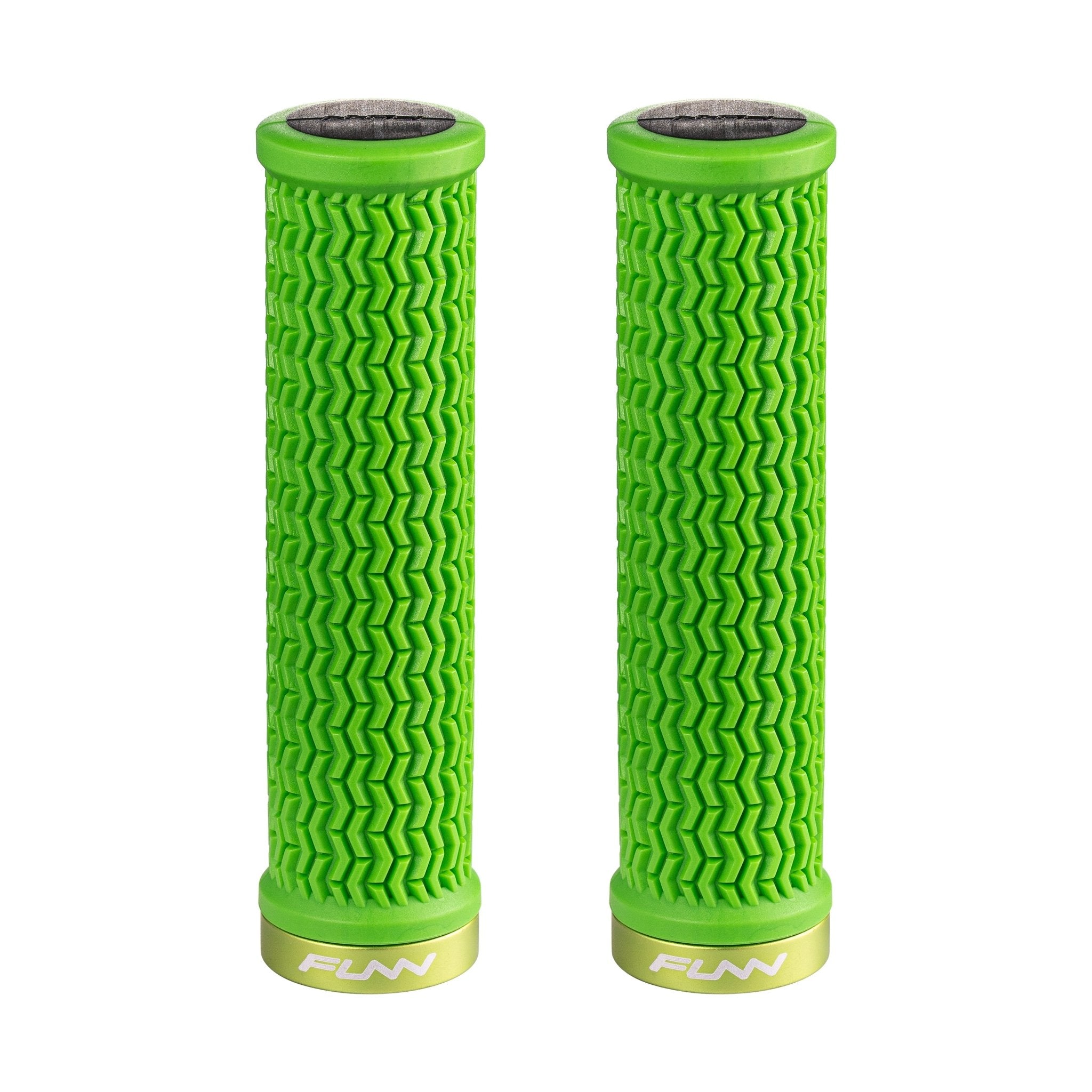 FUNN Holeshot Lock-On Grips in Green, textured rubber MTB handlebar grips with alloy lock ring