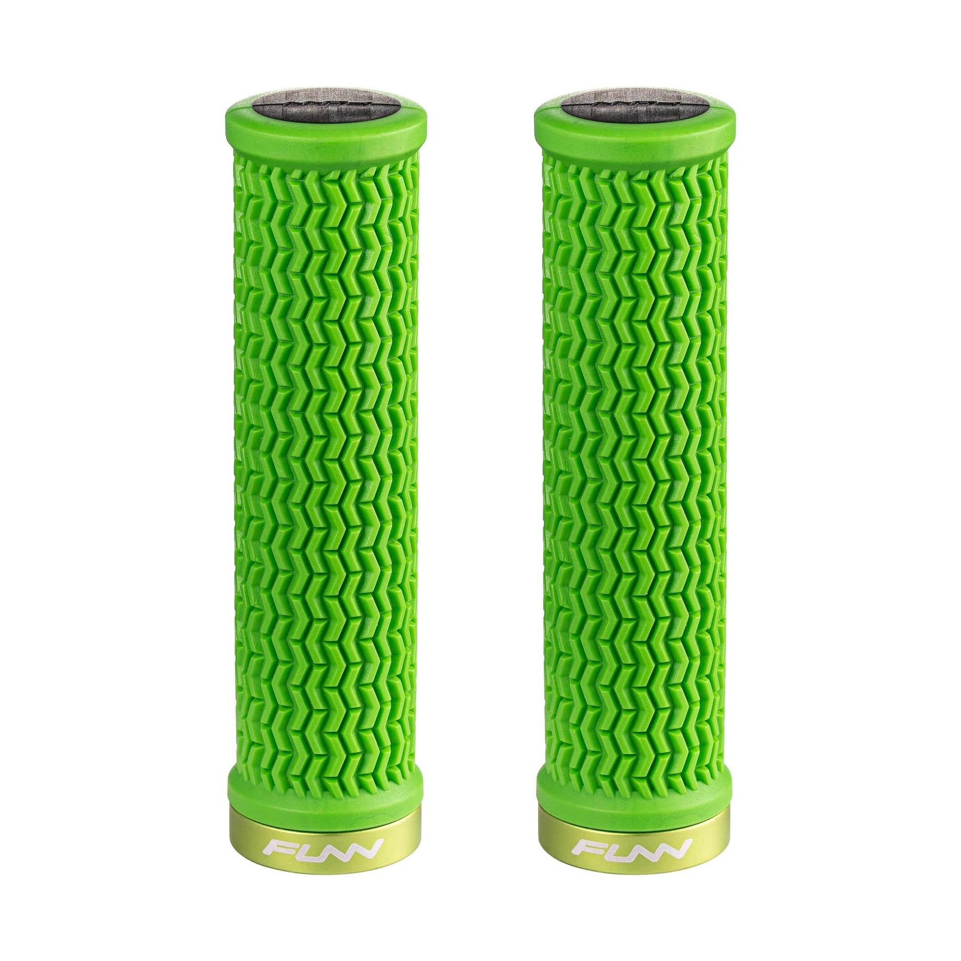 Funn mountain bike components - Holeshot Lock - On Grips Green in a white background.